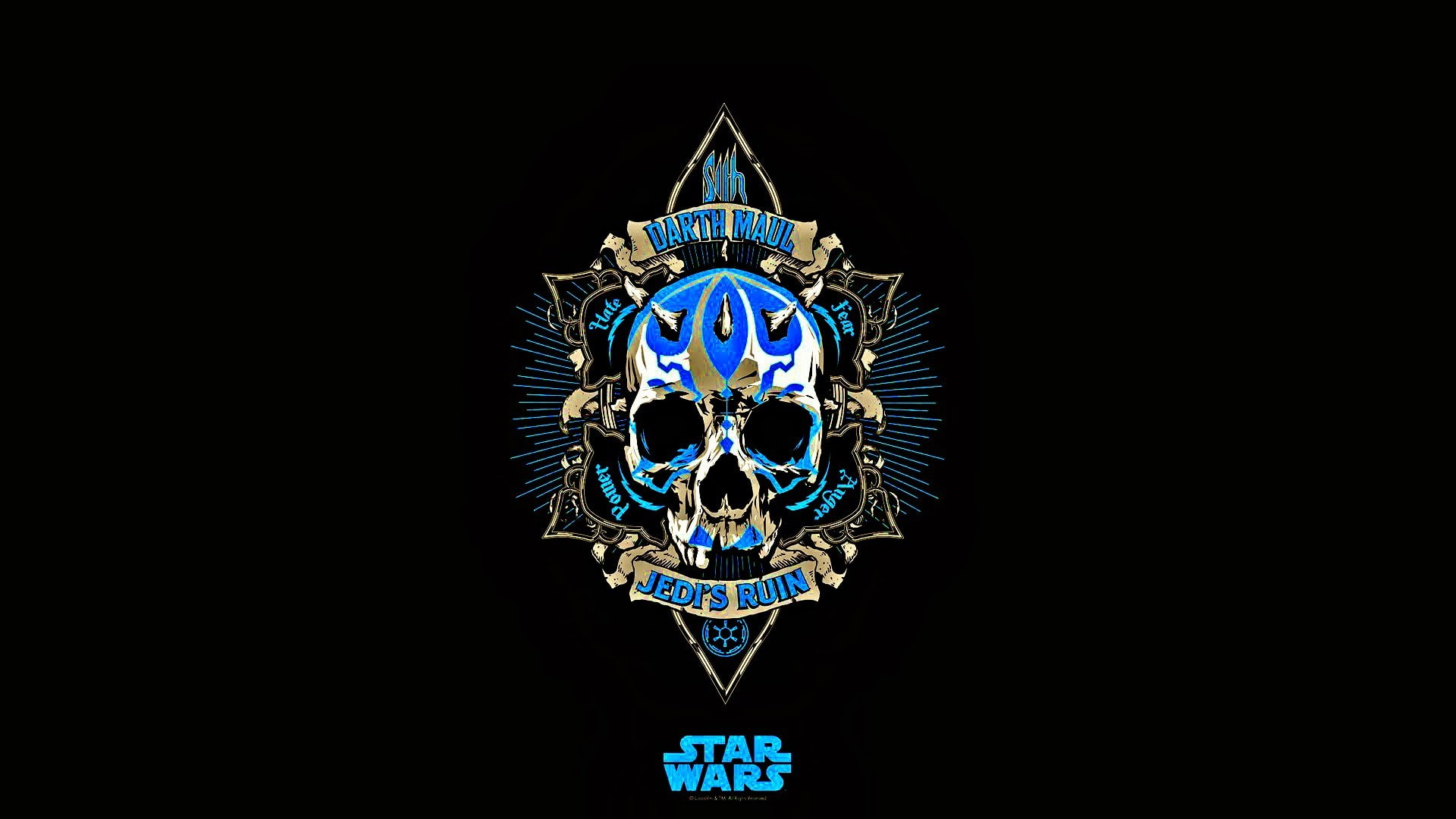 skull, blue, Darth Maul, Jedi, black, 1080P, minimalism, Star Wars, HD Wallpaper