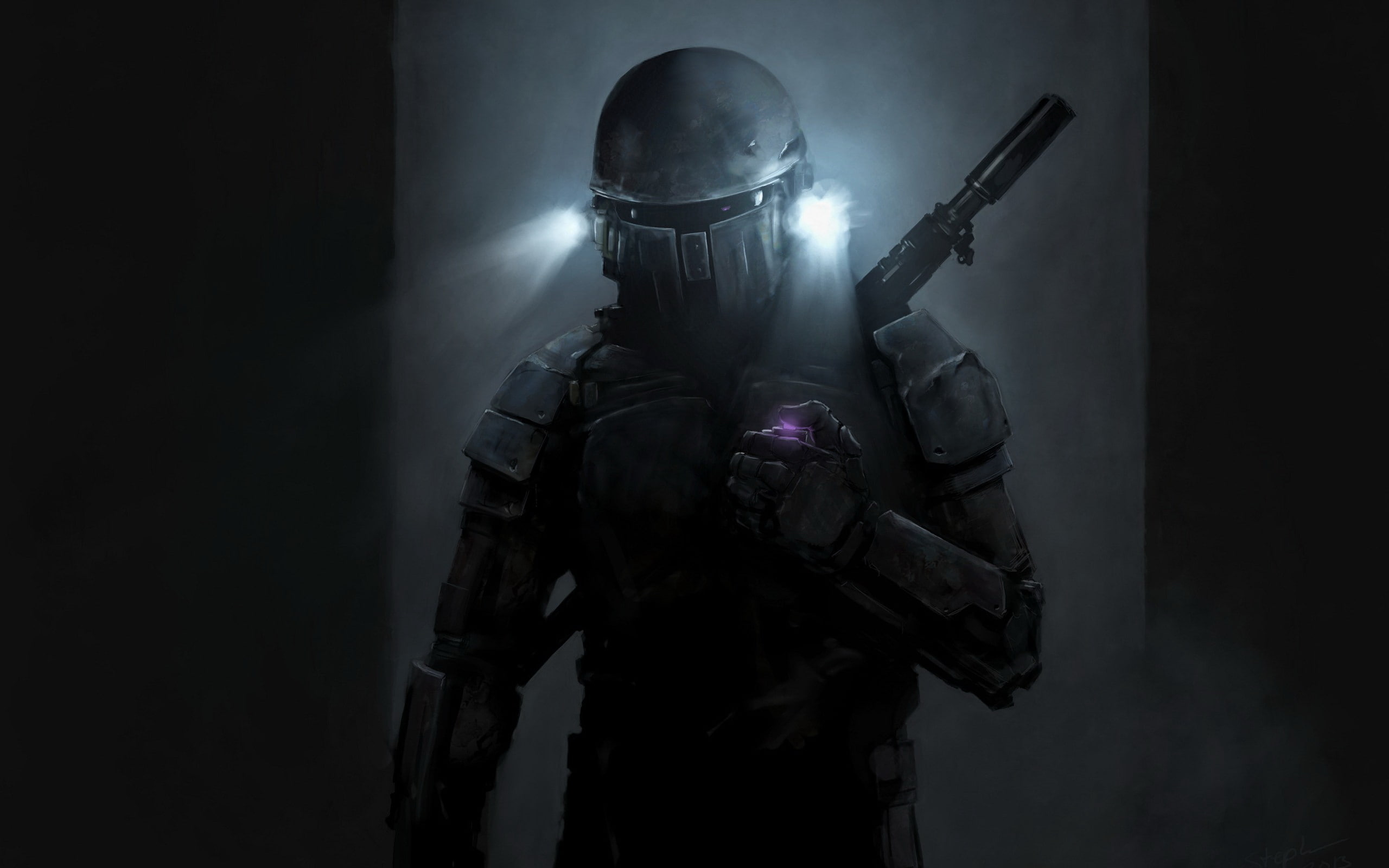 costume, Jango Fett, lights, weapons, 2K, helmet, HD Wallpaper