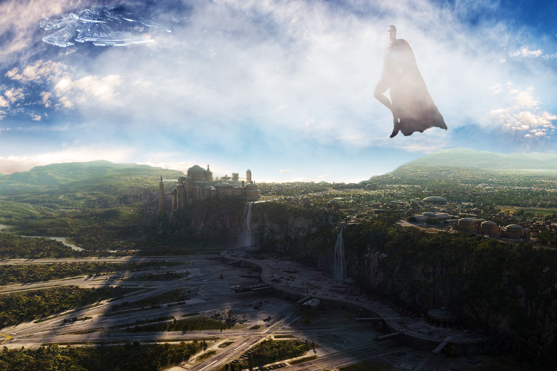 built structure, landscape, no people, Superman, animal themes, vertebrate, digital composite, tranquility, nature, cloud - sky, scenics - nature, the past, HD Wallpaper