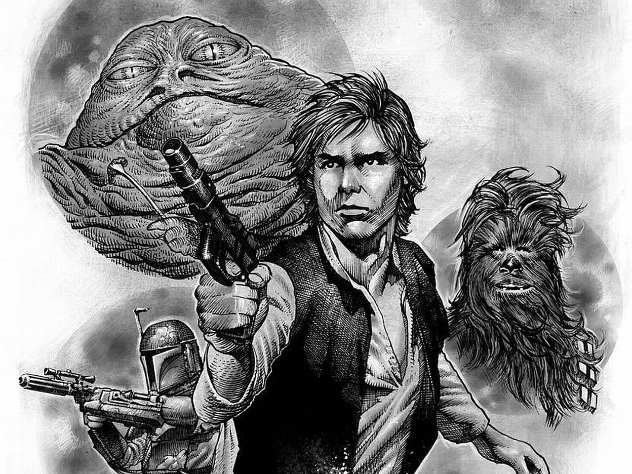 Boba Fett, Jabba the Hutt, Han Solo, Star Wars, Chewbacca, 720P, HD Wallpaper
