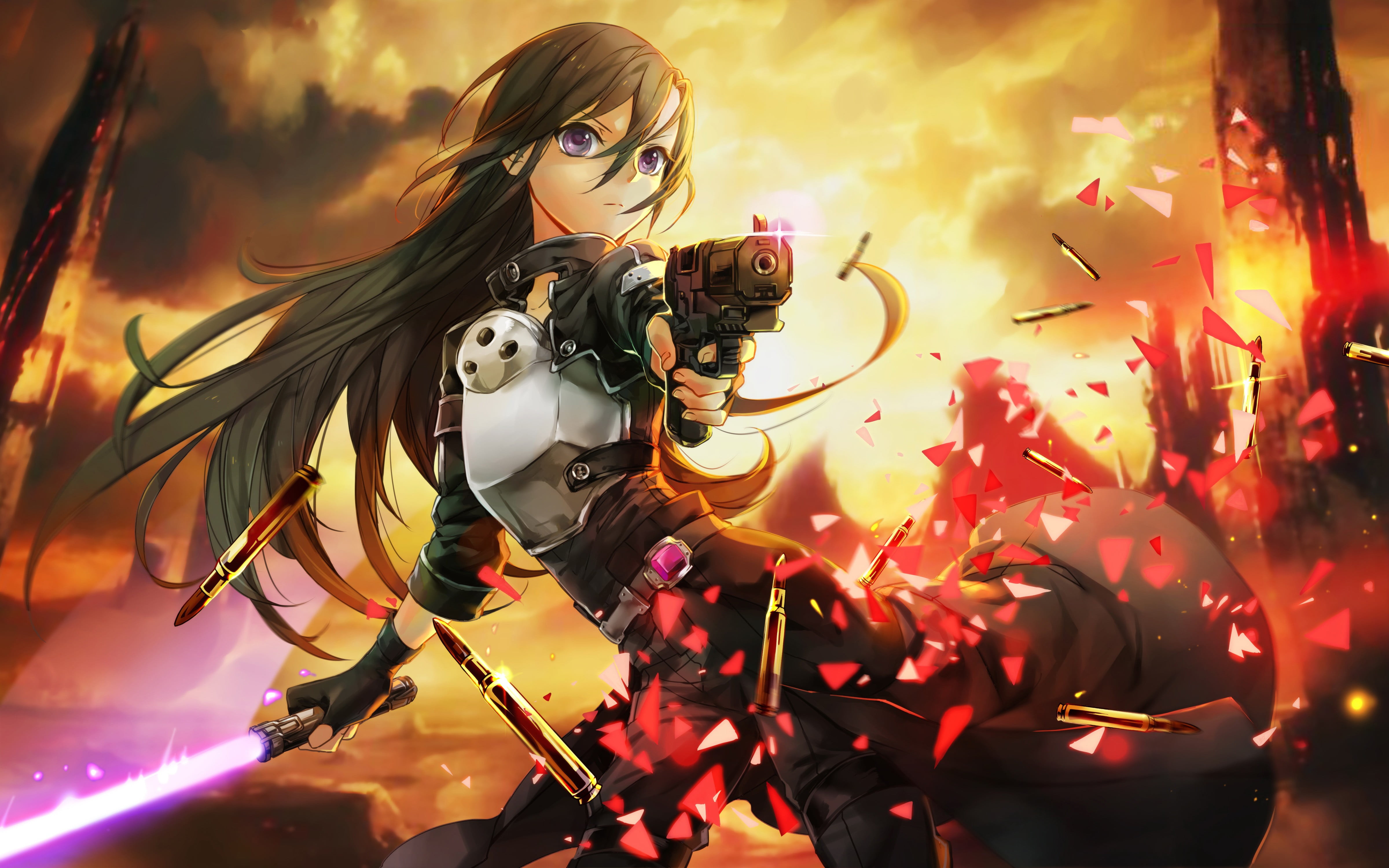 gun, female, focus on foreground, event, character, anime boys, low angle view, women, black hair, creativity, Kirigaya Kazuto, indoors, celebration, black, HD Wallpaper