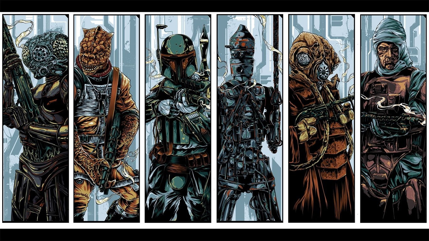artwork, IG-88, bounty hunter, Star Wars, collage, 720P, Boba Fett, Bossk, HD Wallpaper