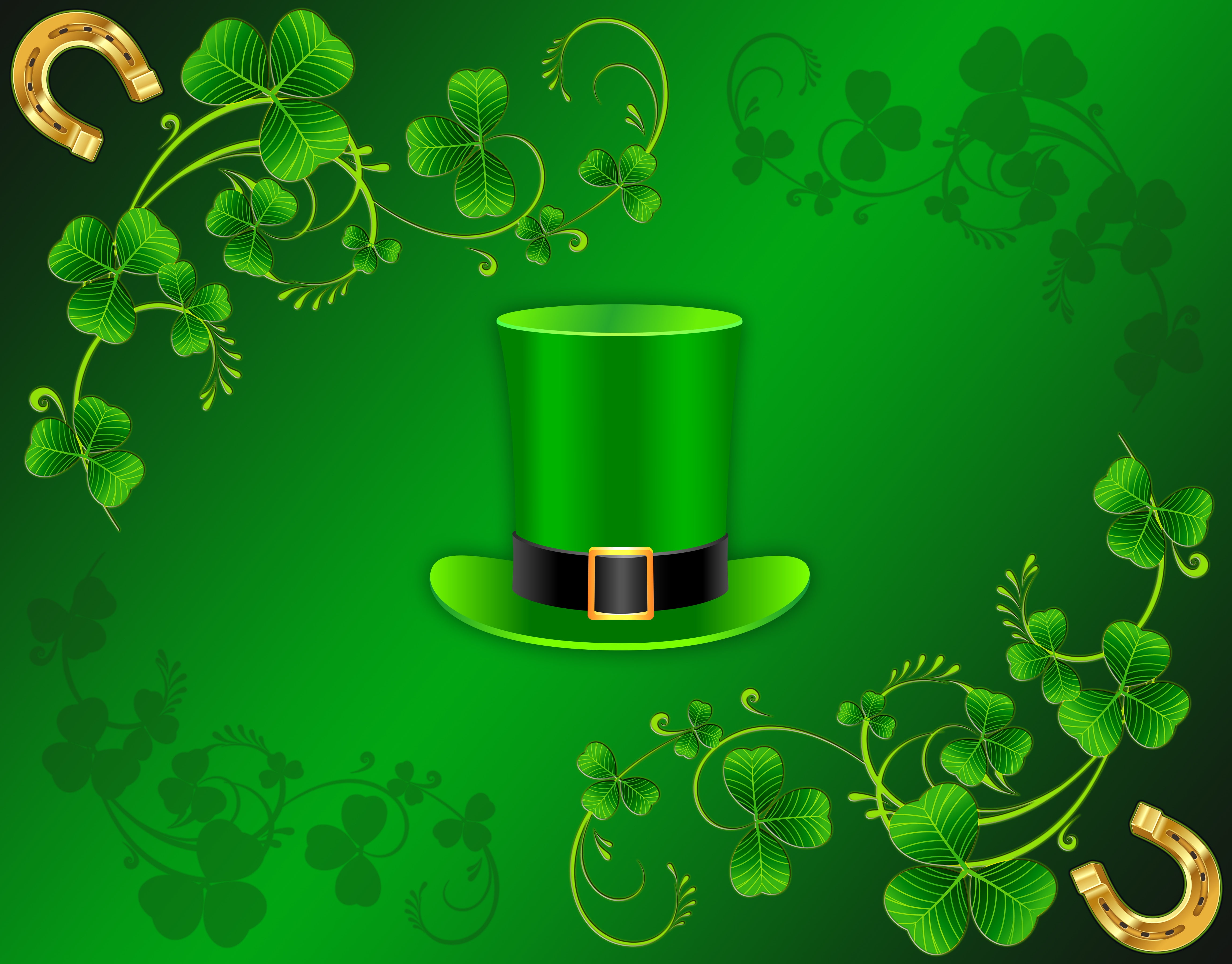 4K, St. Patricks day, cylinder, horseshoe, rendering, On March 17, vector, Ireland, leaves, HD Wallpaper