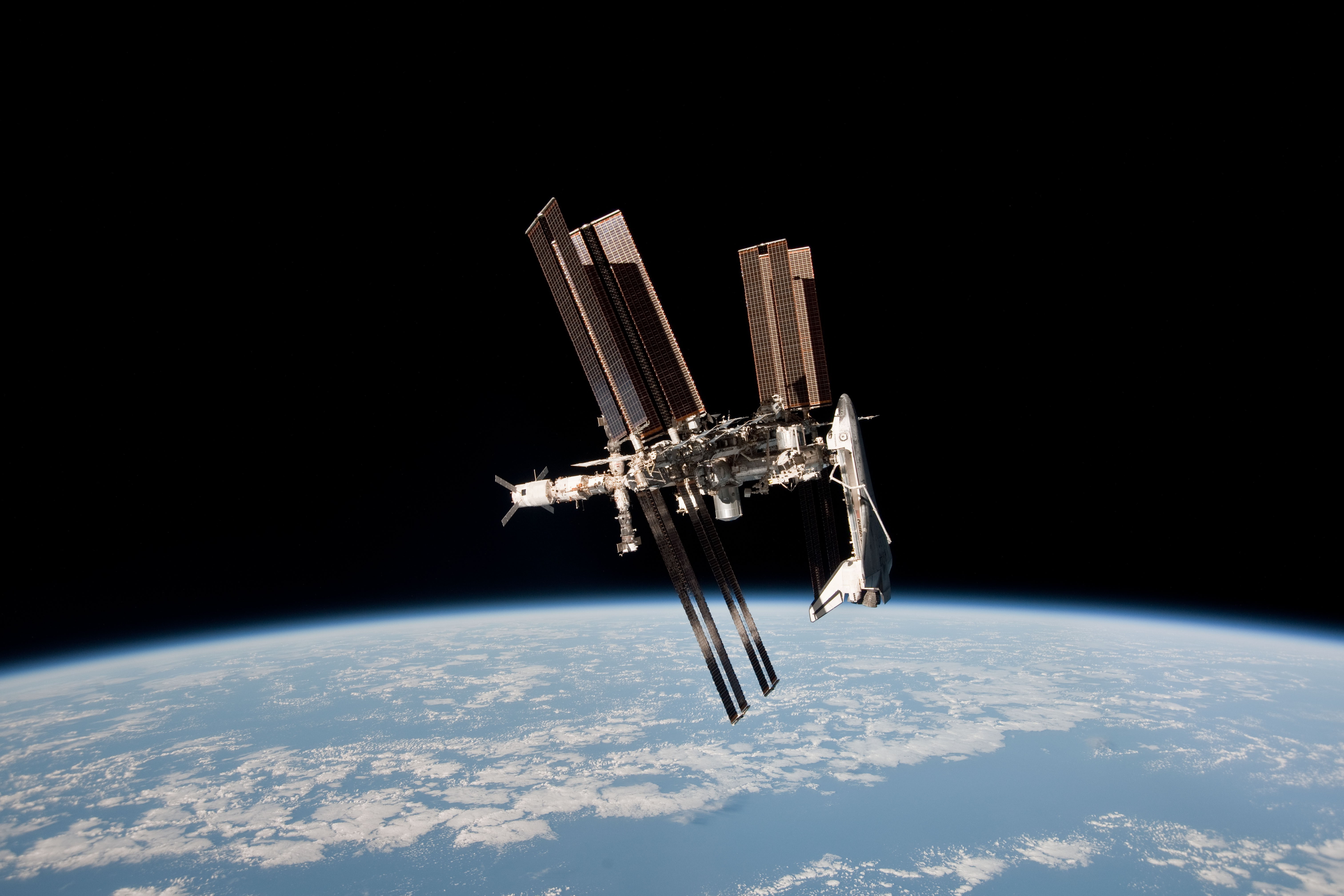 nature, orbiting, Space Shuttle Endeavour, air vehicle, flying, planet, black background, space exploration, planet - space, transportation, Space Shuttle, HD Wallpaper