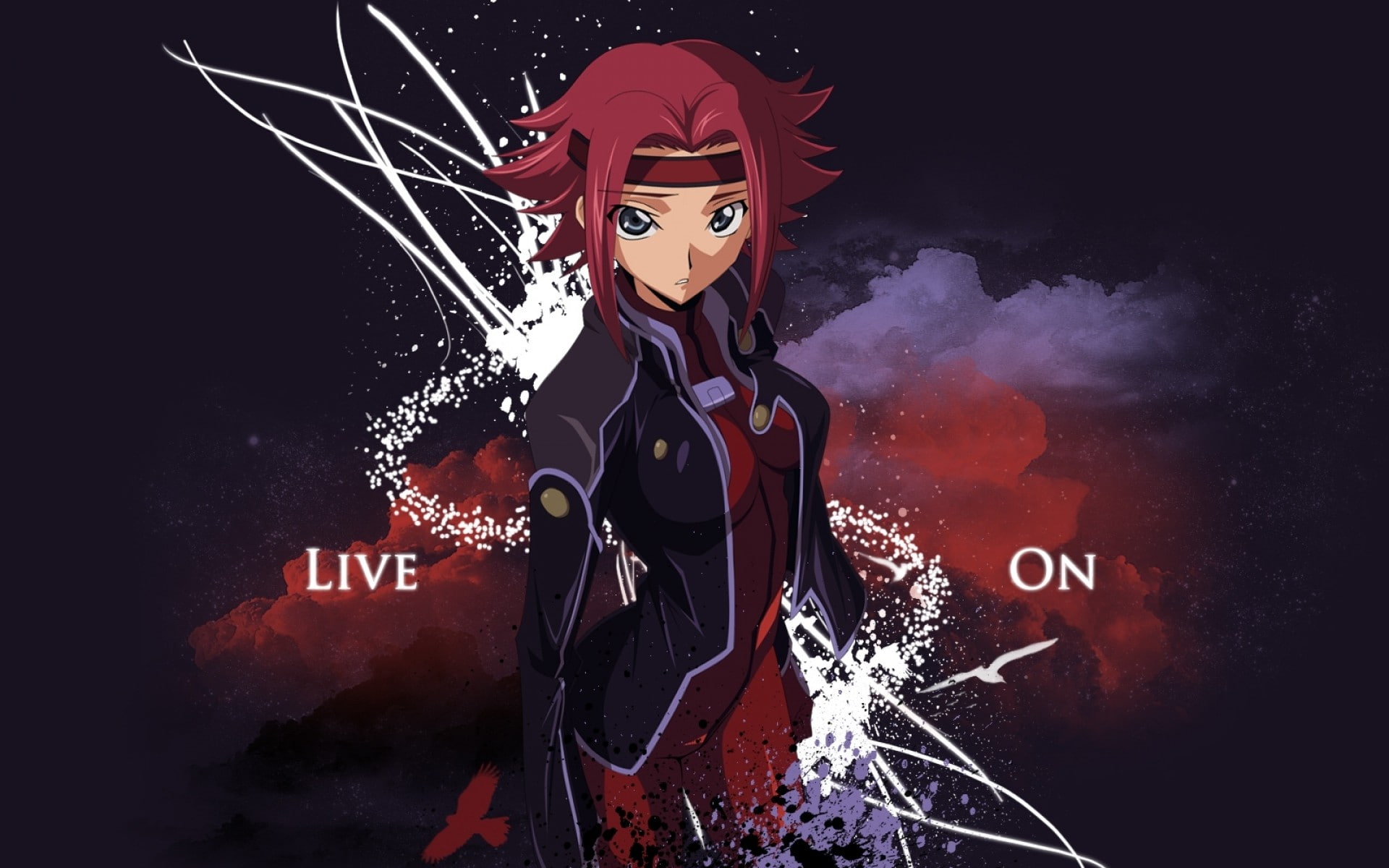 red, art and craft, one person, digital composite, Code Geass, communication, night, celebration, western script, sign, anime, waist up, warning sign, indoors, HD Wallpaper