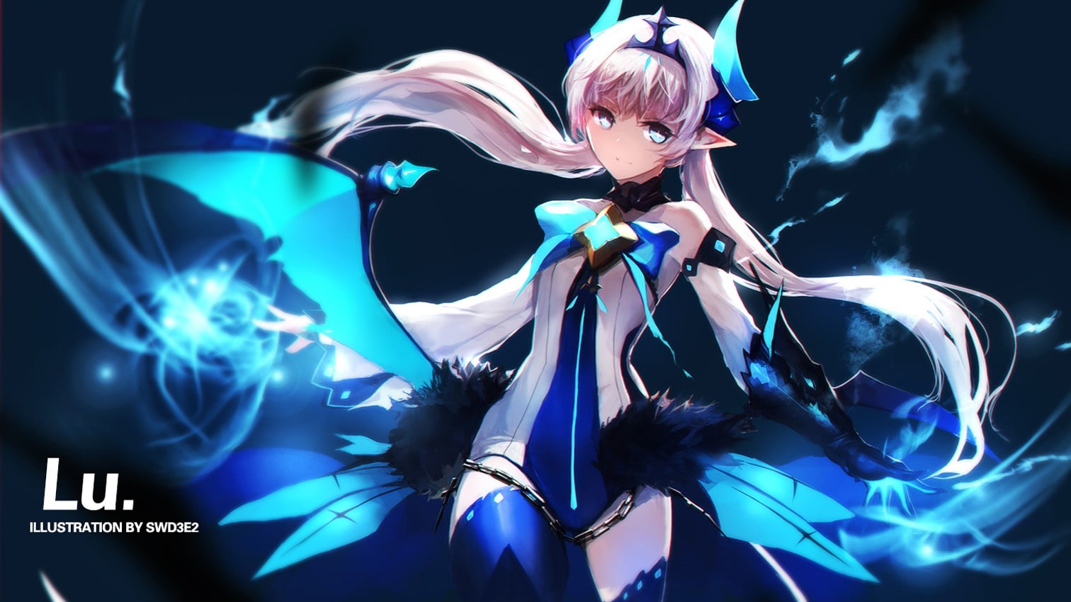 blond hair, horns, Elsword, beautiful woman, dancing, adult, illuminated, clubbing, lu, twintails, one person, indoors, anime girls, wings, nightlife, women, HD Wallpaper