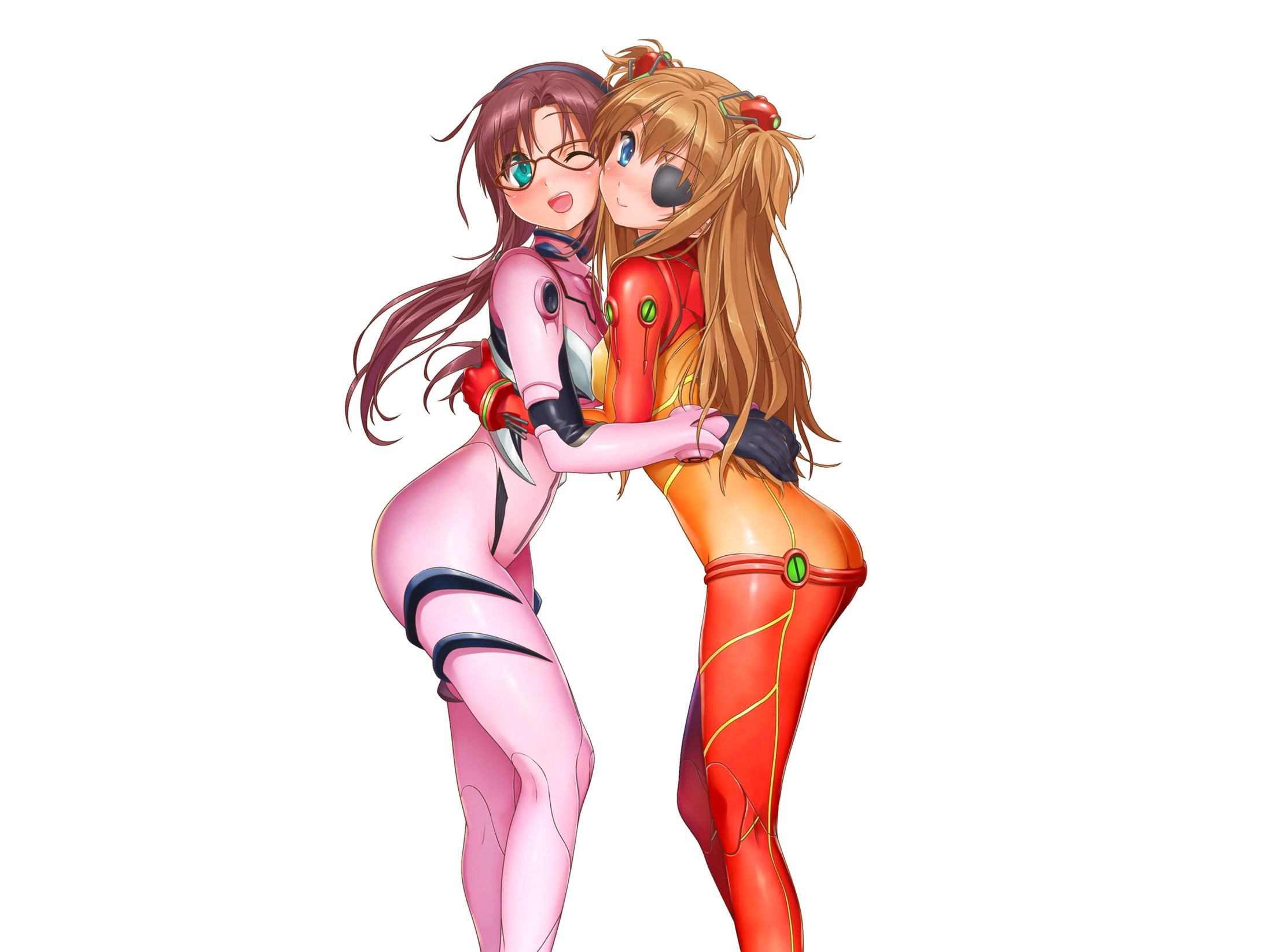 white, bodysuit, glasses, girls, asuka, mari, 1080P, eyepatch, langley, neon, makinami, tagme, soryu, evangelion, genesis, illustrious, HD Wallpaper