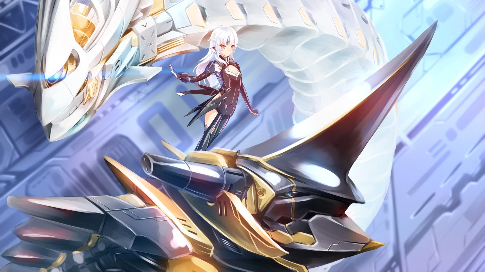 (elsword), long, eve, arms, mecha, bodysuit, hair, elsword, 720P, white, HD Wallpaper