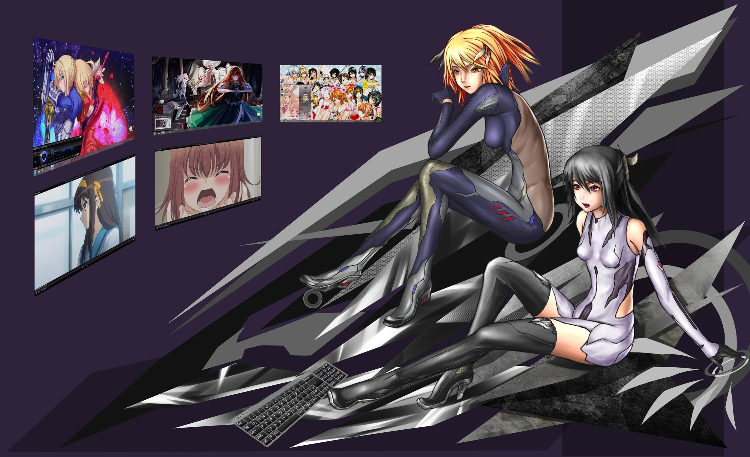 tagme, yuutsu, white, stay, wings, red, eyes, hair, bodysuit, touhou, orange, sword, haruhi, blonde, fate, 1080P, suzumiya, weapon, black, night, HD Wallpaper