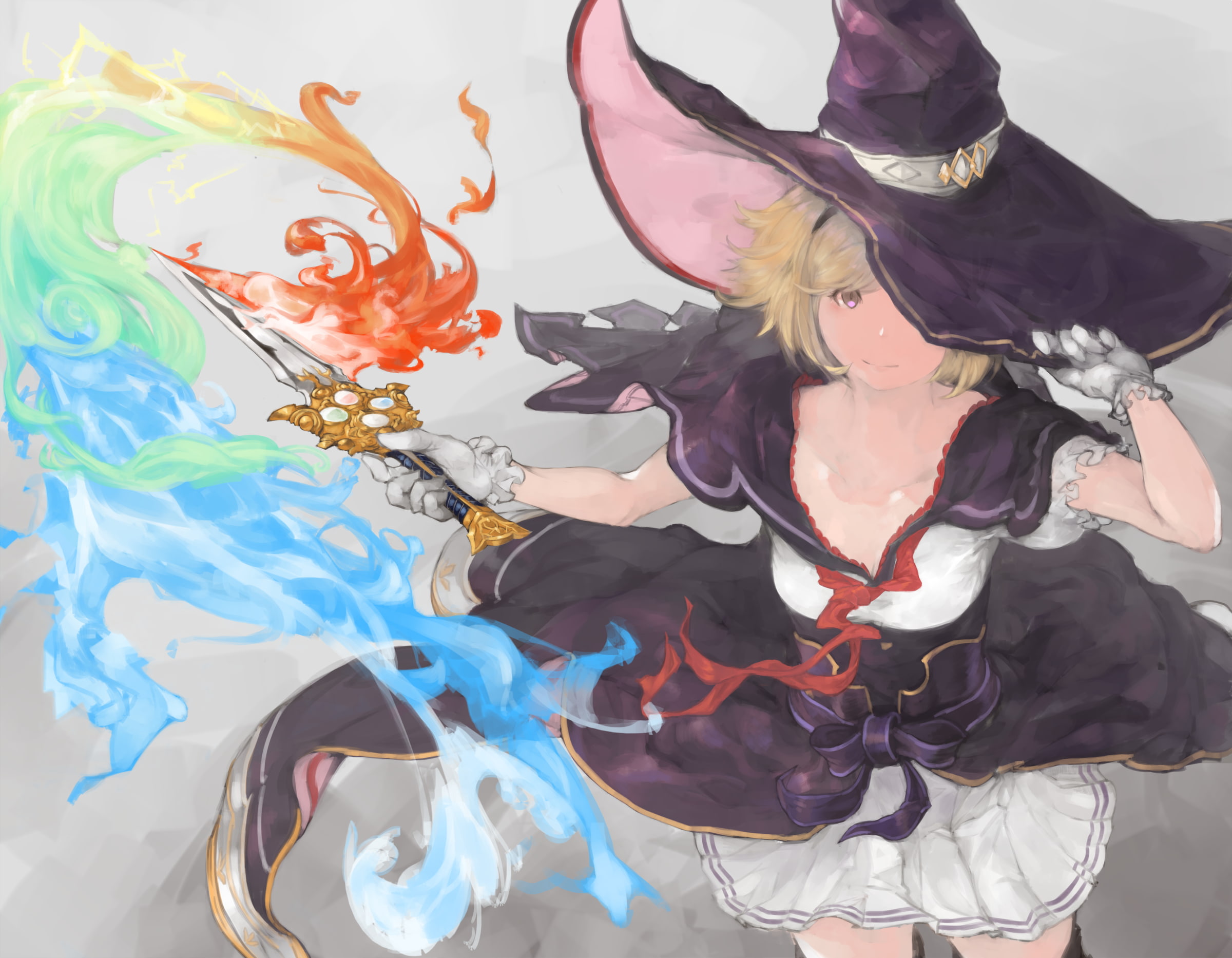 representation, blonde, magic, women, art and craft, anime style games, dagger, high angle view, creativity, real people, 1080P, witch, multi colored, HD Wallpaper