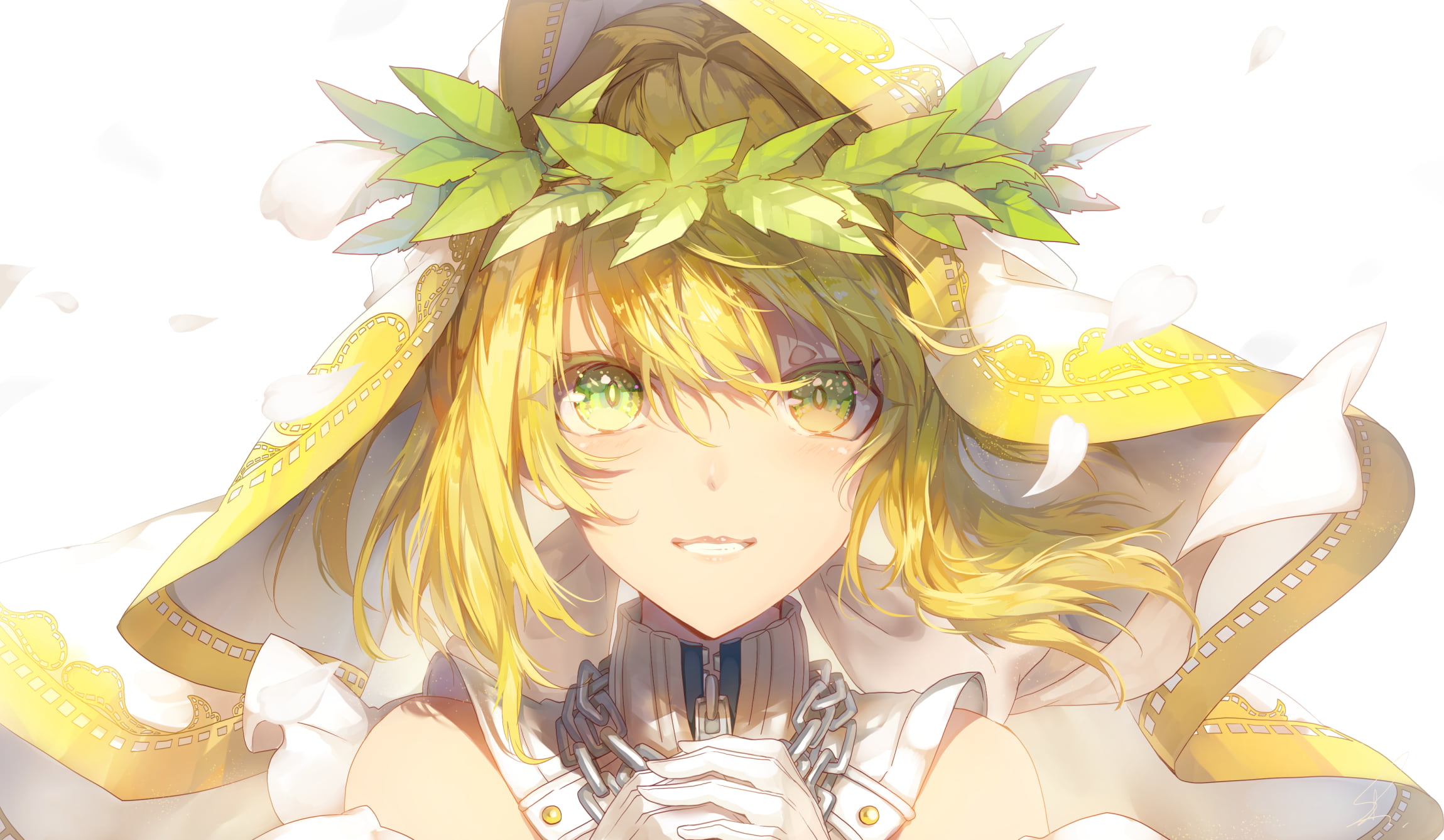 Fate/Grand Order, anime girls, Saber Bride, green eyes, white background, 1080P, anime, blonde, HD Wallpaper