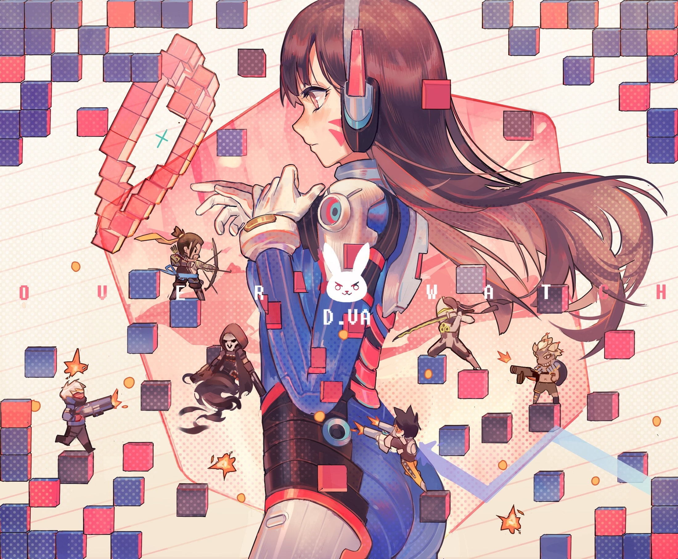 Anime, profile view, d.va, 1080P, anime style games, headphones, overwatch, HD Wallpaper