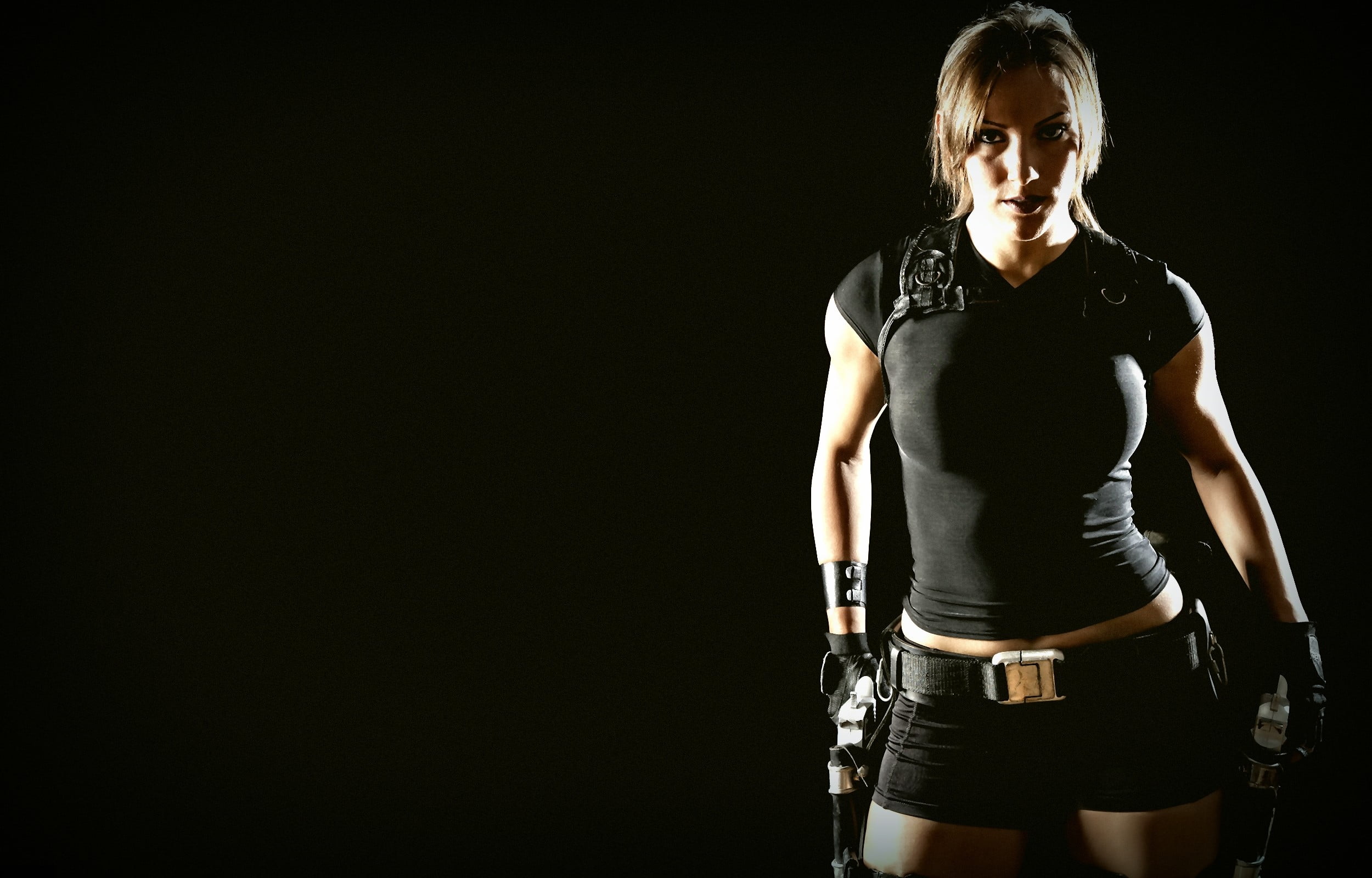confidence, one person, young adult, copy space, portrait, women, Tomb Raider, sport, looking at camera, JennCroft, indoors, adult, standing, hand on hip, HD Wallpaper