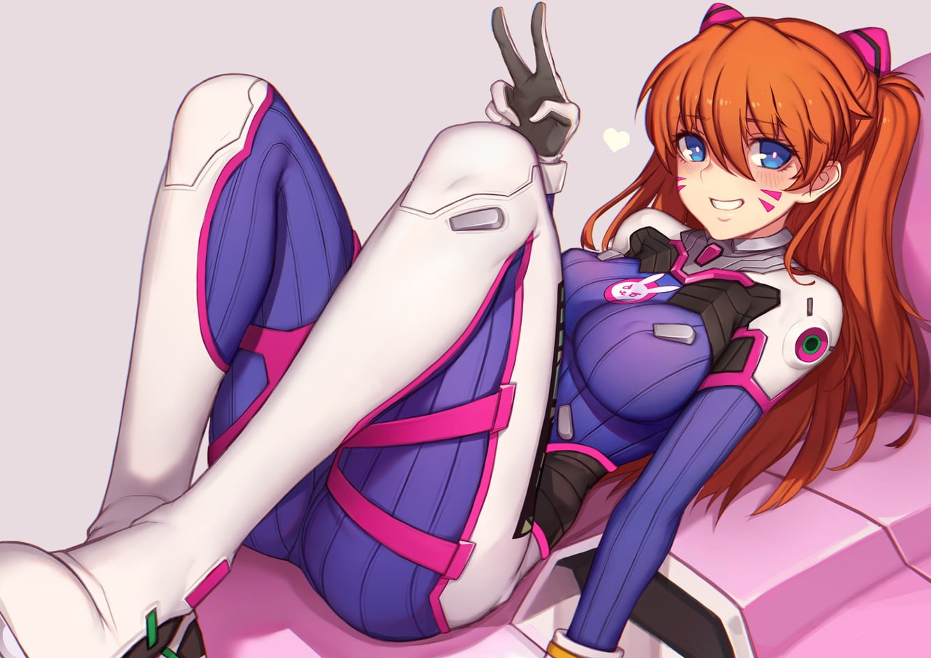 Asuka Langley Soryu, high heels, beautiful woman, long hair, one person, gloves, young adult, women, blue eyes, redhead, tattoo, indoors, fashion, pink color, HD Wallpaper