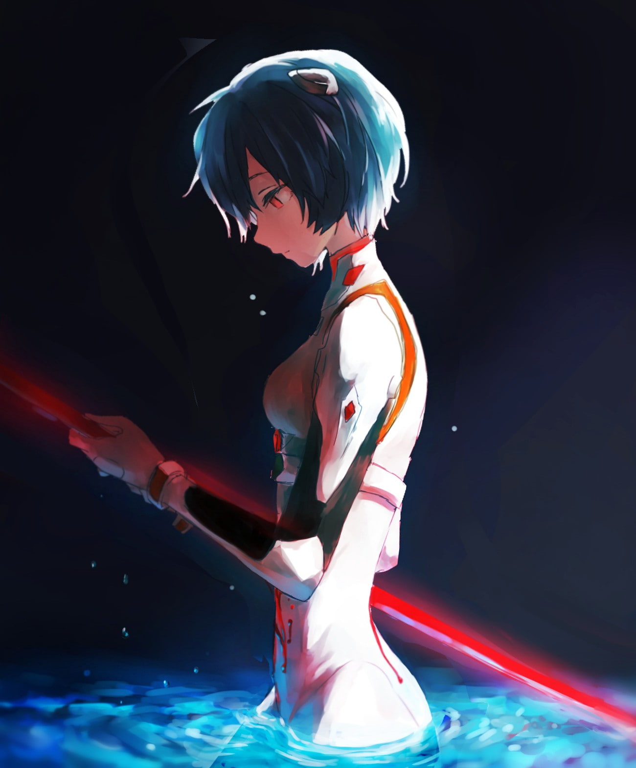 illuminated, clothing, black background, beauty, sport, hair, studio shot, Ayanami Rei, stage, anime girls, young adult, swimming pool, adult, women, anime, Phone HD Wallpaper