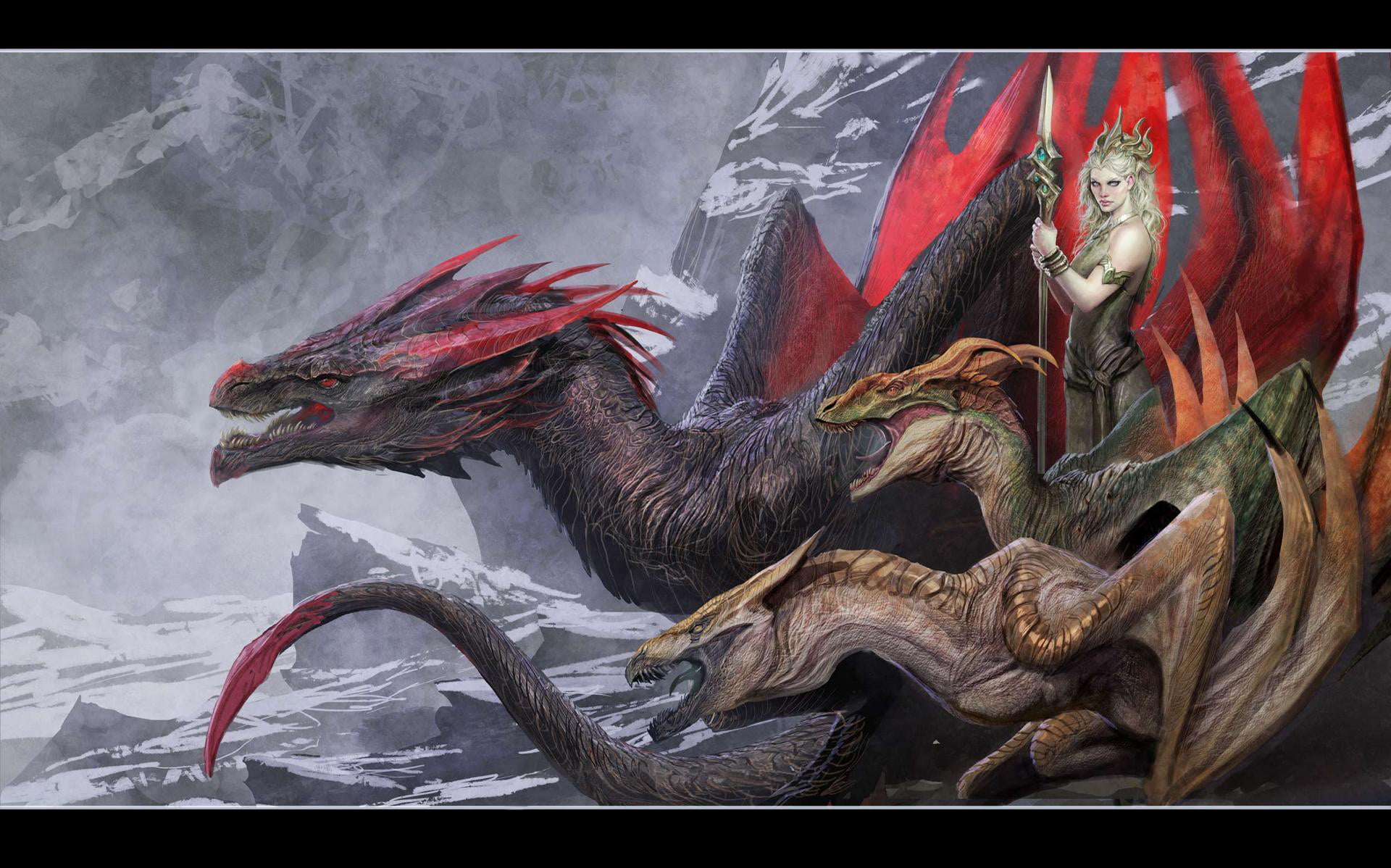 spooky, horror, close-up, representation, 1080P, dragon, sculpture, day, animal, three, the mother of dragons, Daenerys Targaryen, digital, HD Wallpaper