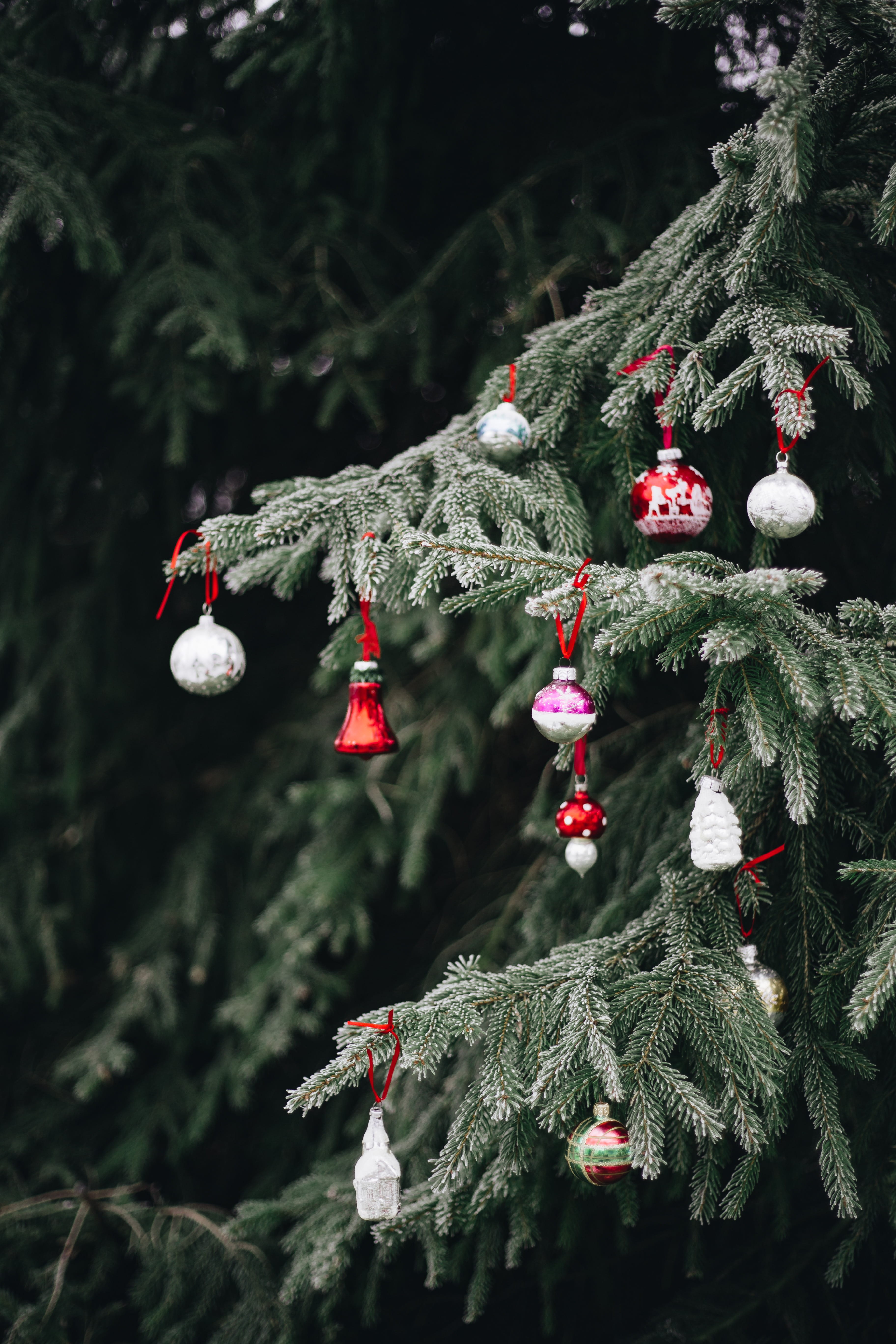 ornaments, christmas decoration, decoration, no people, holiday, retro, focus on foreground, tree, christmas tree, 5K, hanging, art and craft, celebration, Phone HD Wallpaper