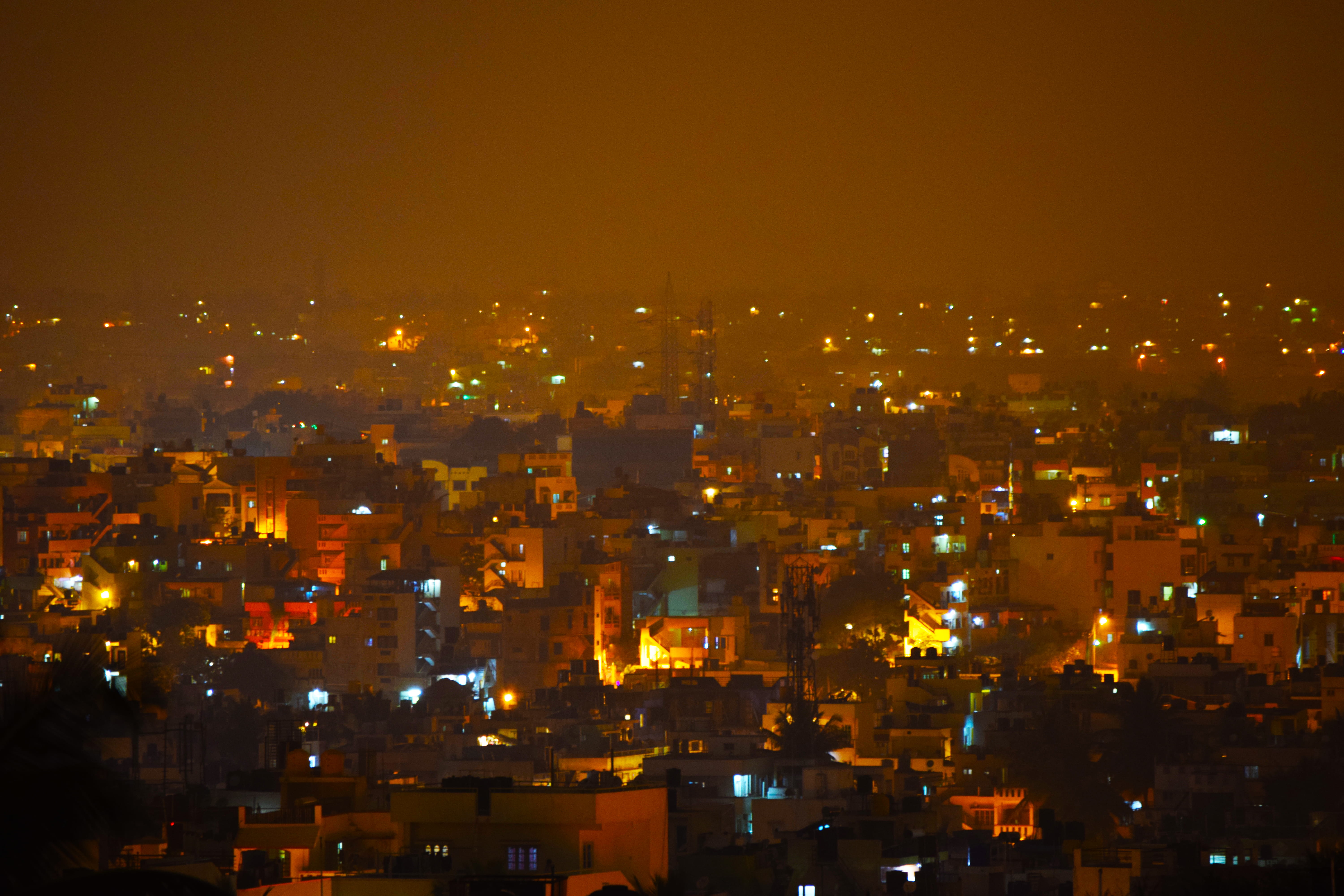 apartment, outdoors, office building exterior, bokeh photo, lights, bengaluru, cityscape, high angle view, community, building exterior, city life, india, HD Wallpaper
