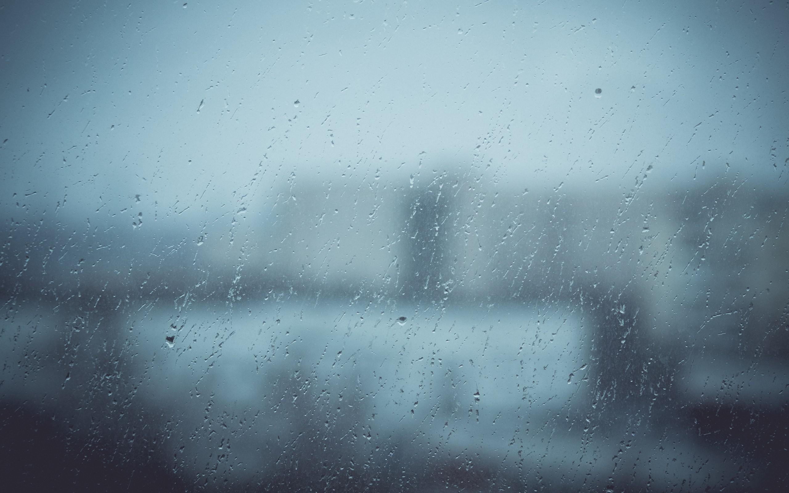 drops, rain, day, water, blue, teardrops, 2K, widescreen, HD Wallpaper