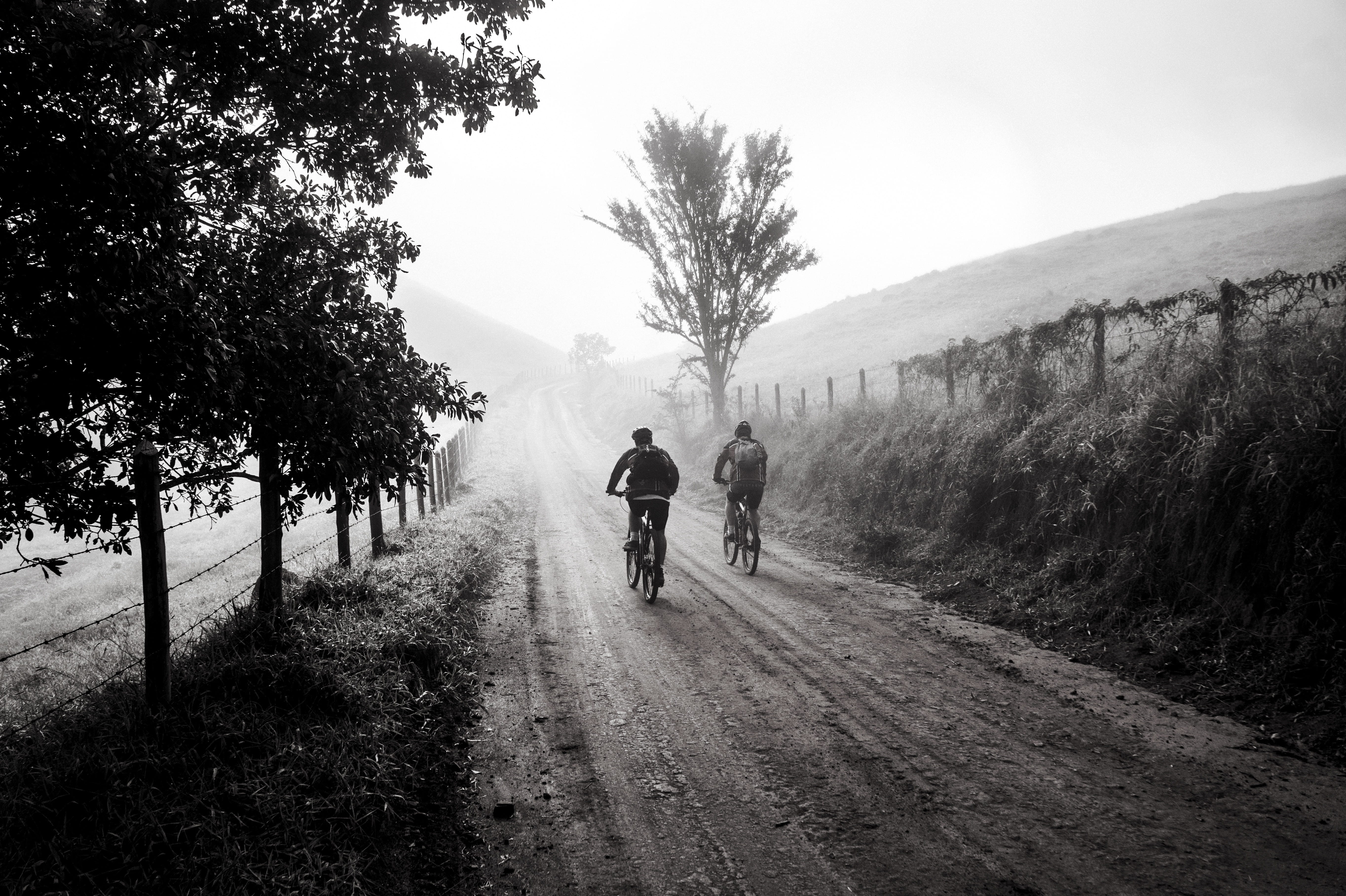 riding, person, leisure activity, outdoors, dawn, men, the way forward, direction, real people, mist, friends, diminishing perspective, sky, ride, mountain, HD Wallpaper
