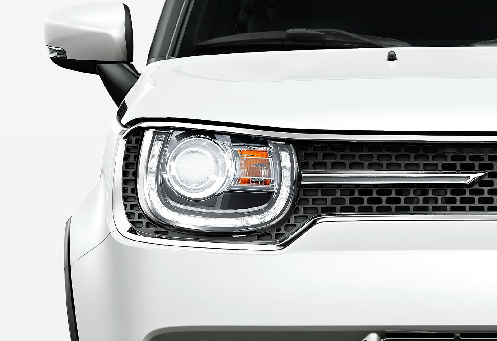 studio shot, white color, vehicle light, vintage car, motor vehicle, 720P, close-up, (2017), silver colored, suzuki, clean, ignis, stationary, indoors, HD Wallpaper