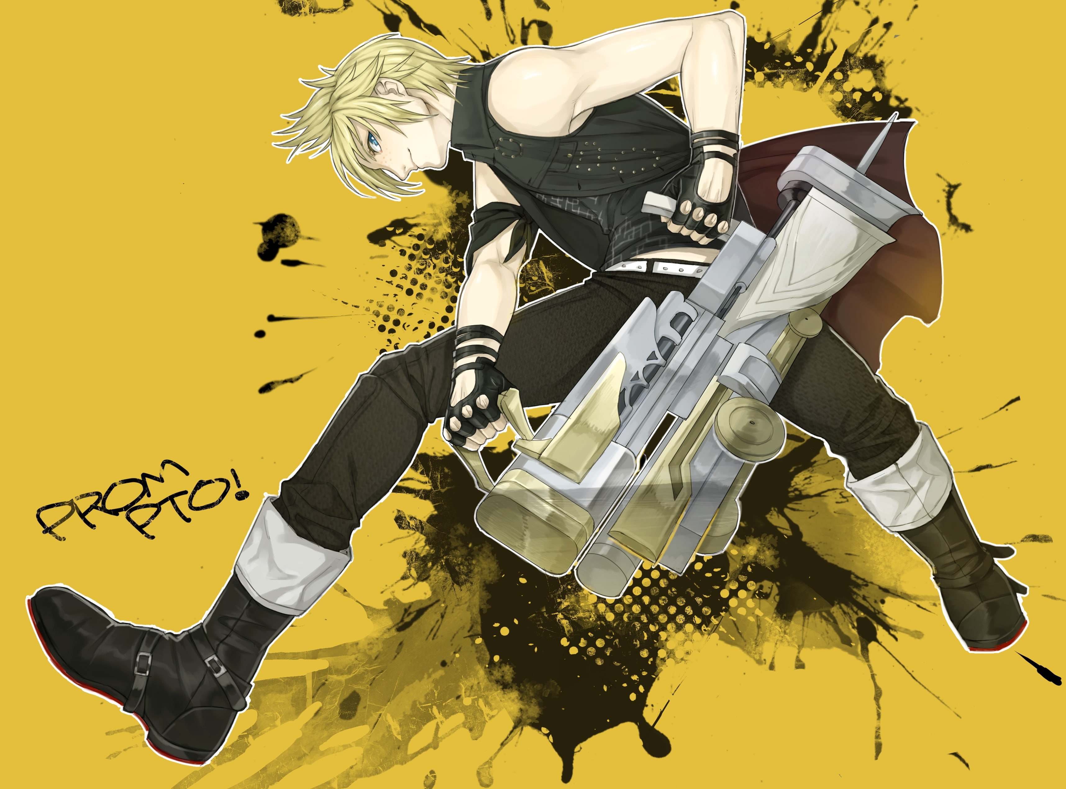 anime style, wall - building feature, yellow, blonde, day, obscured face, mid adult, casual clothing, final fantasy xv, digital composite, indoors, men, HD Wallpaper