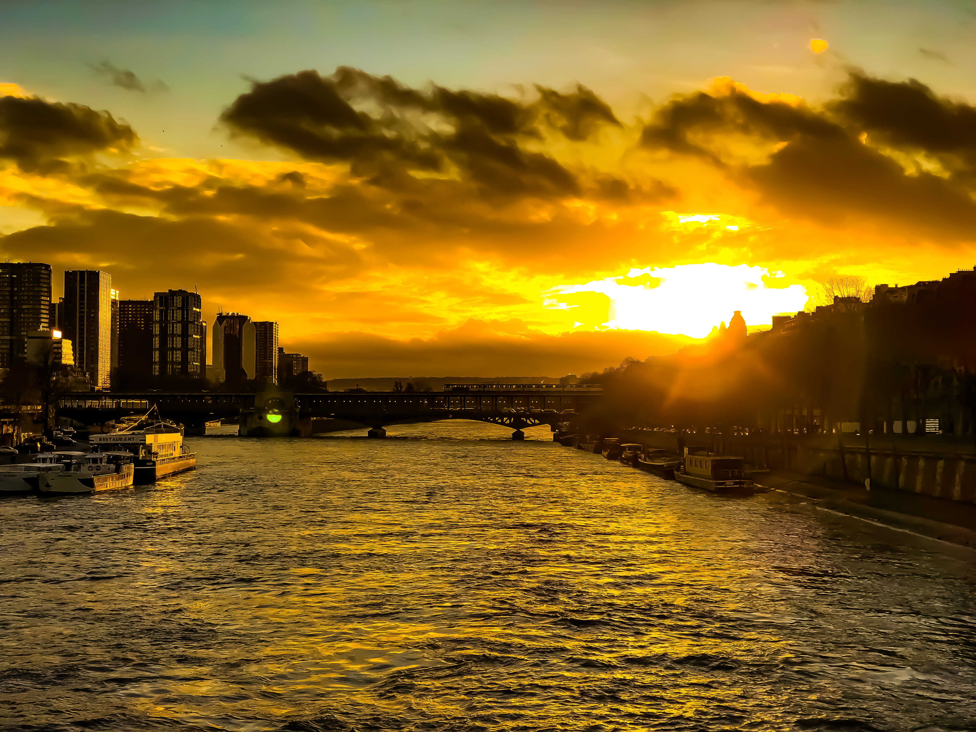 office building exterior, bridge, transportation, building exterior, water, pont de liena, bird, boat, scenics - nature, cloud - sky, city, tour eiffel, HD Wallpaper