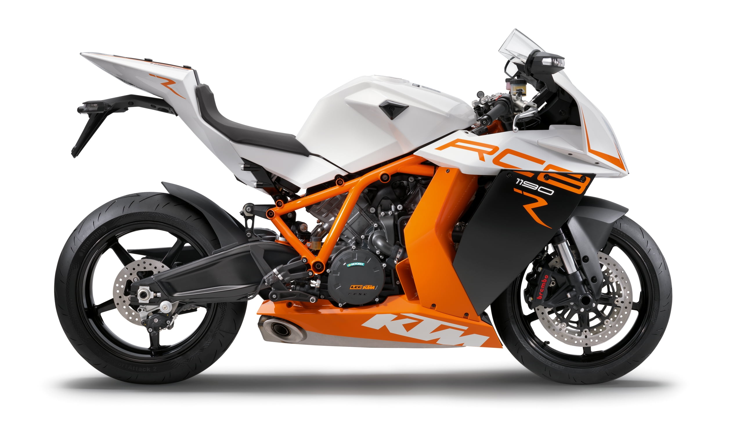 KTM, technology, plastic, Motorcycles, sport, orange color, speed, tire, modern, rc, white background, horses, mode of transportation, 2013, HD Wallpaper