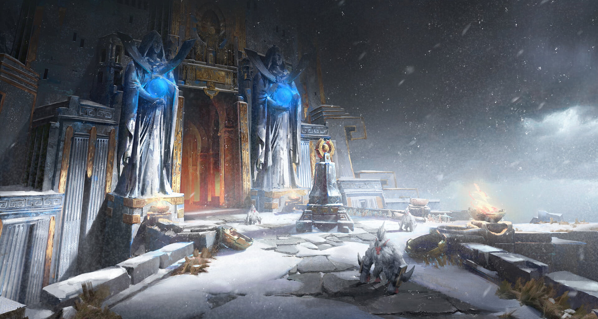 fantasy art, gates, door, winter, cold, Yeti, 1080P, HD Wallpaper