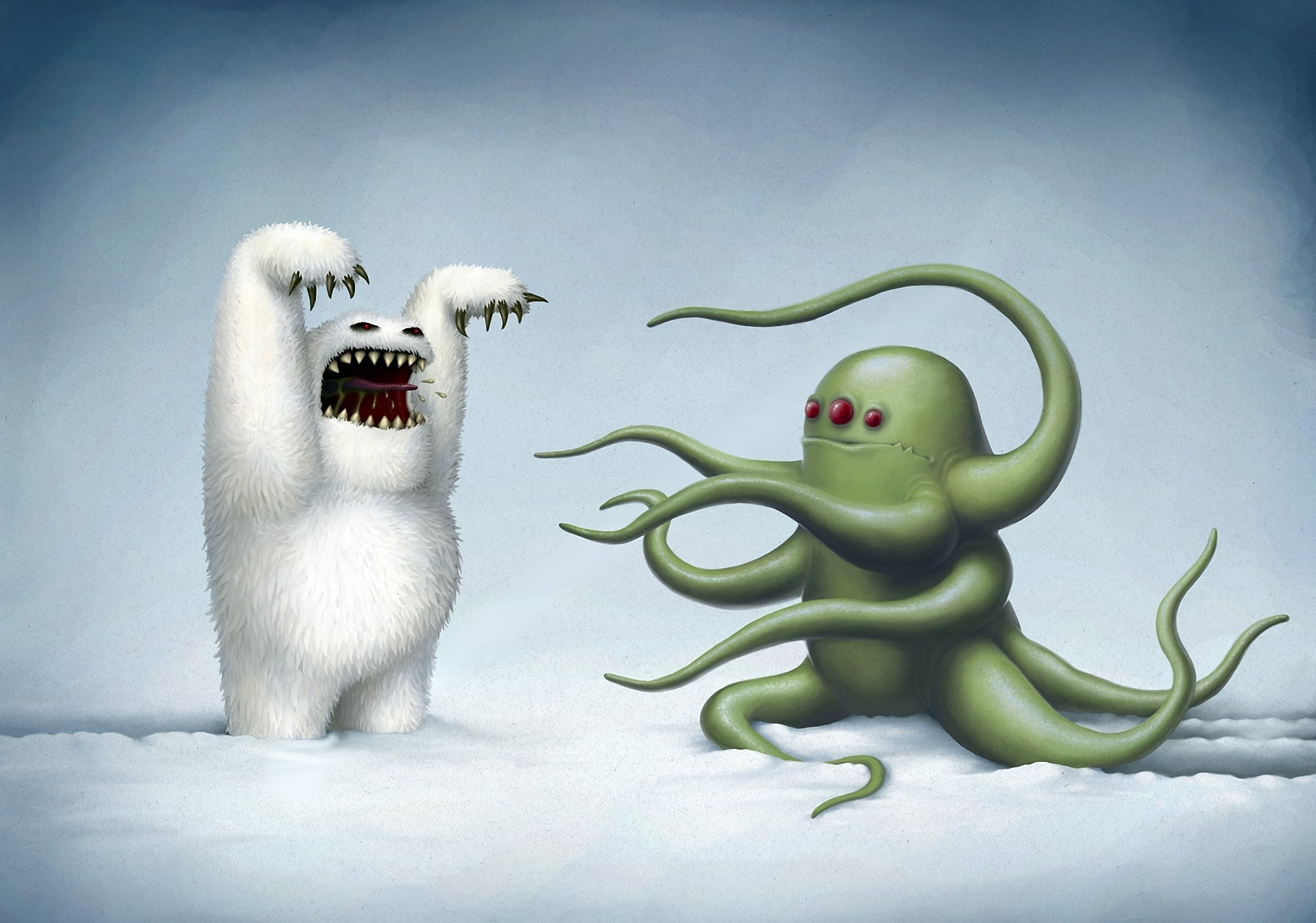 monsters, representation, three eyes, polar, figurine, animal, domestic animals, winter, one animal, white color, dog, snow, no people, rob sheridan, HD Wallpaper