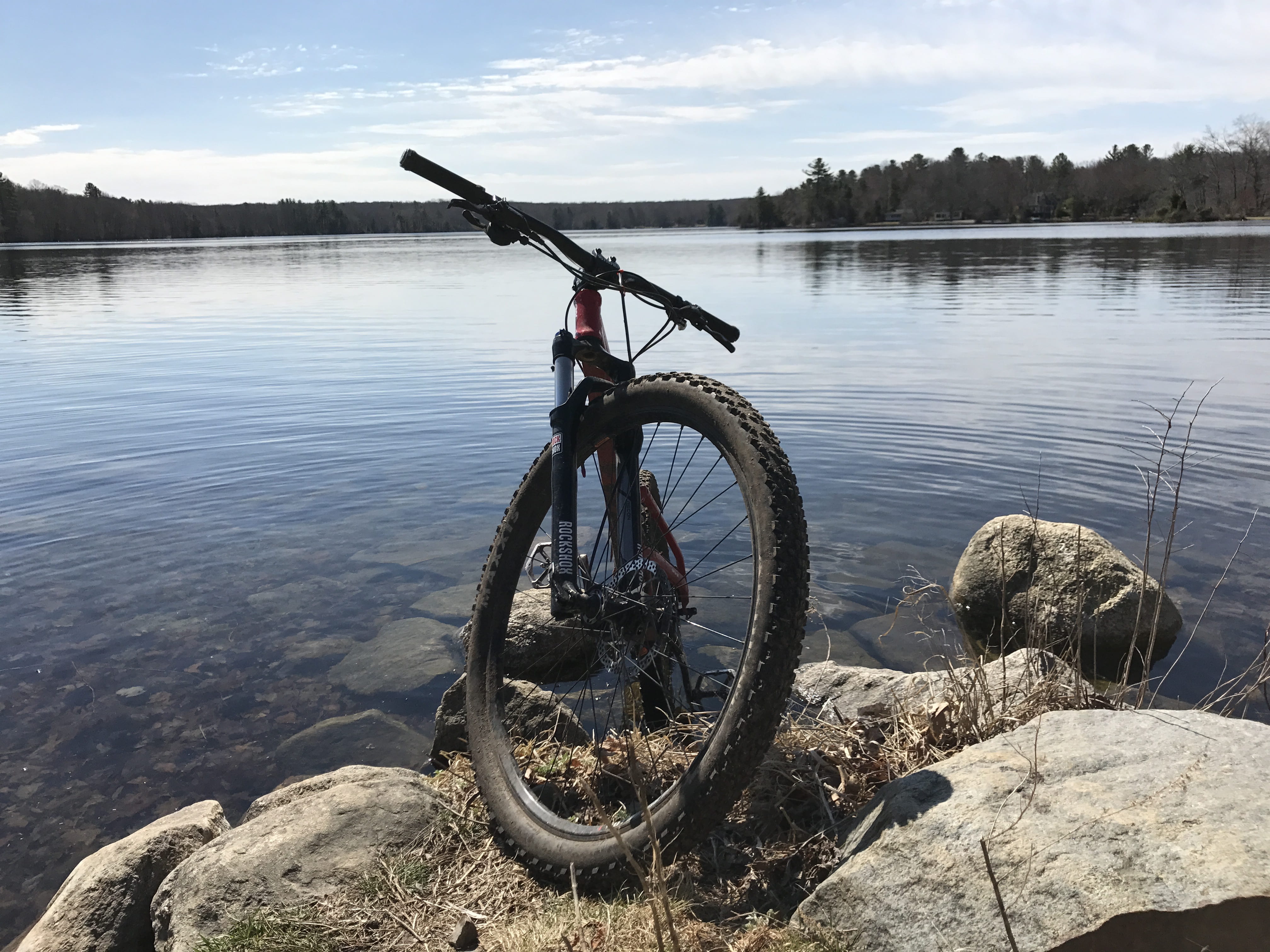 sky, hardtail, solid, outdoor, mtb, cloud - sky, outdoors, water, tranquil scene, tree, black, body, rock, reflection, bicycle, non-urban scene, nature, HD Wallpaper