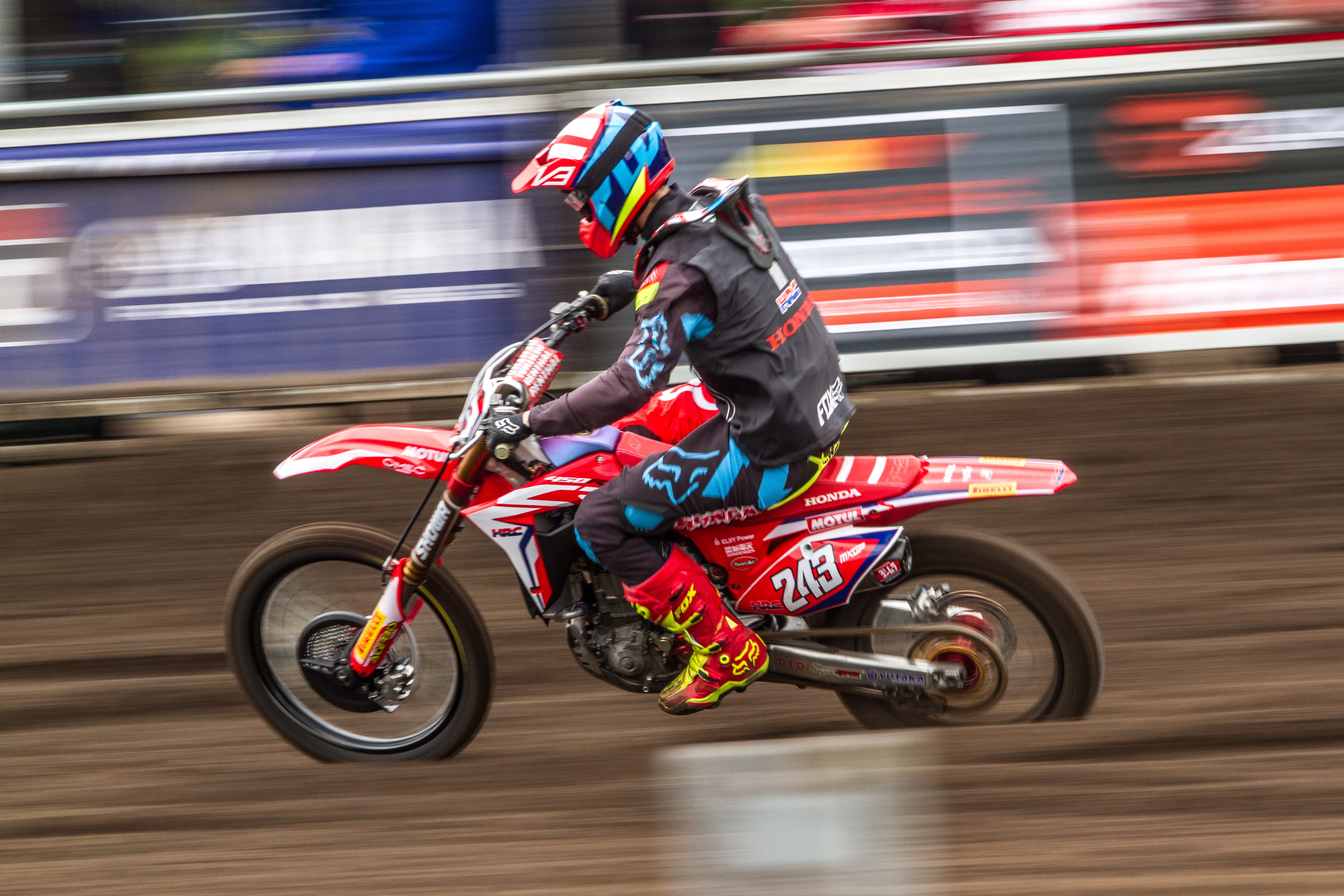 track, dirtbike, extreme sports, motorsport, daytime, crash helmet, mode of transportation, ride, motorcycle, person, biker, race, helmet, one person, motion, HD Wallpaper