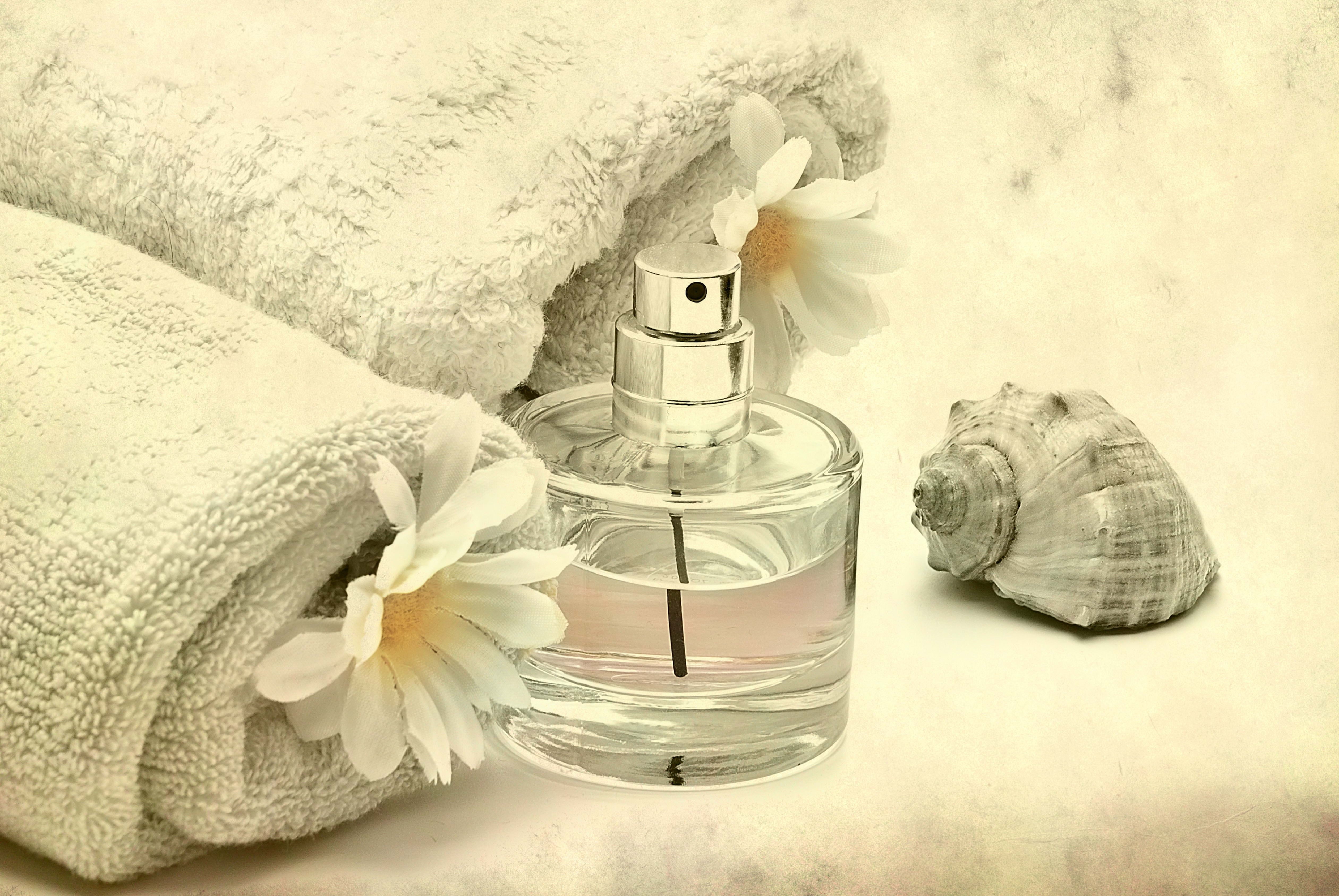 flowering plant, still life, group of objects, aromatherapy oil, perfume sprayer, healthcare and medicine, no people, white color, glass - material, indoors, HD Wallpaper