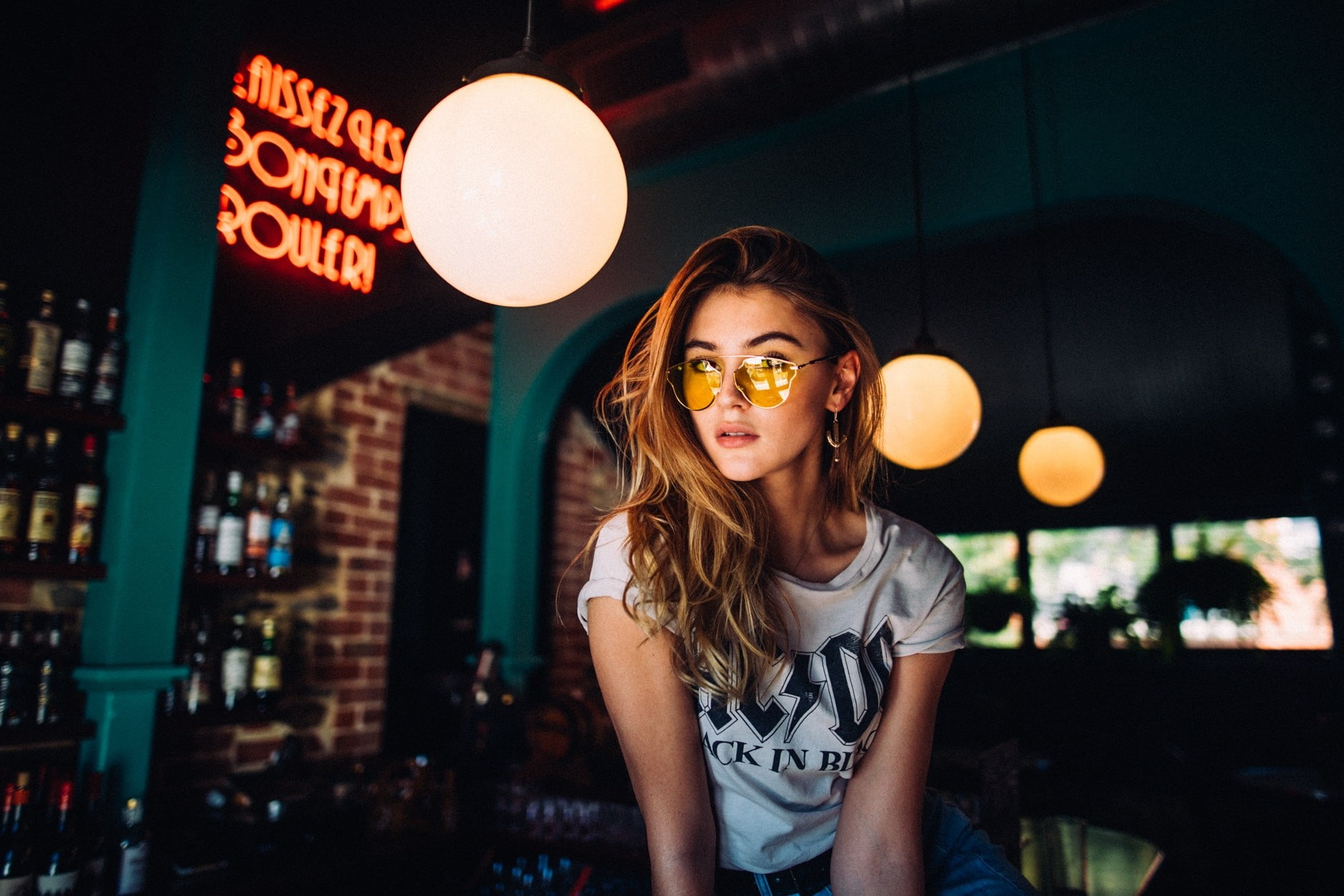 women, sunglasses, 720P, wavy hair, long hair, André Josselin, looking at viewer, model, blonde, HD Wallpaper