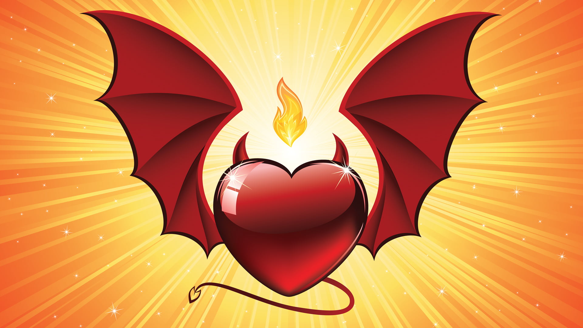 Devil, heart, wings, vector, 1080P, horns, tail, HD Wallpaper
