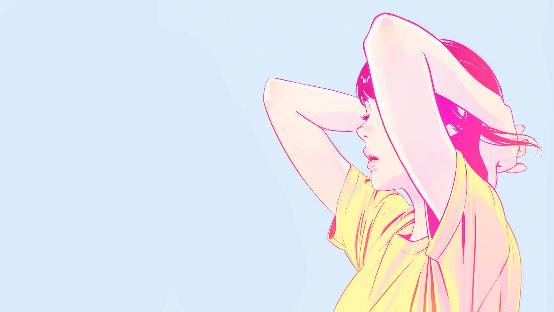 1080P, Ilya Kuvshinov, simple background, arms up, HD Wallpaper
