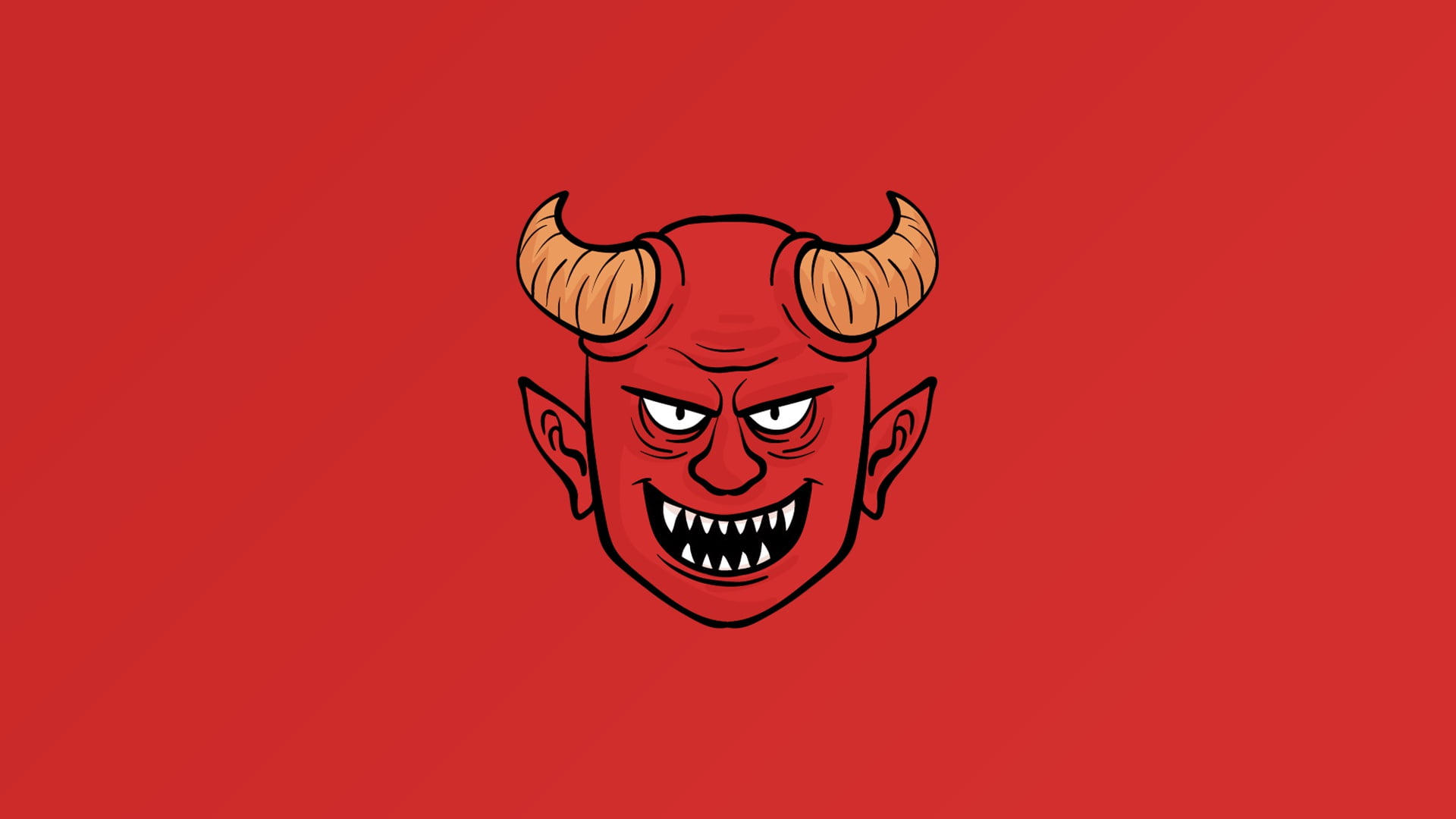 demon, 1080P, red background, artwork, fantasy art, Devil, simple background, minimalism, digital art, horns, HD Wallpaper