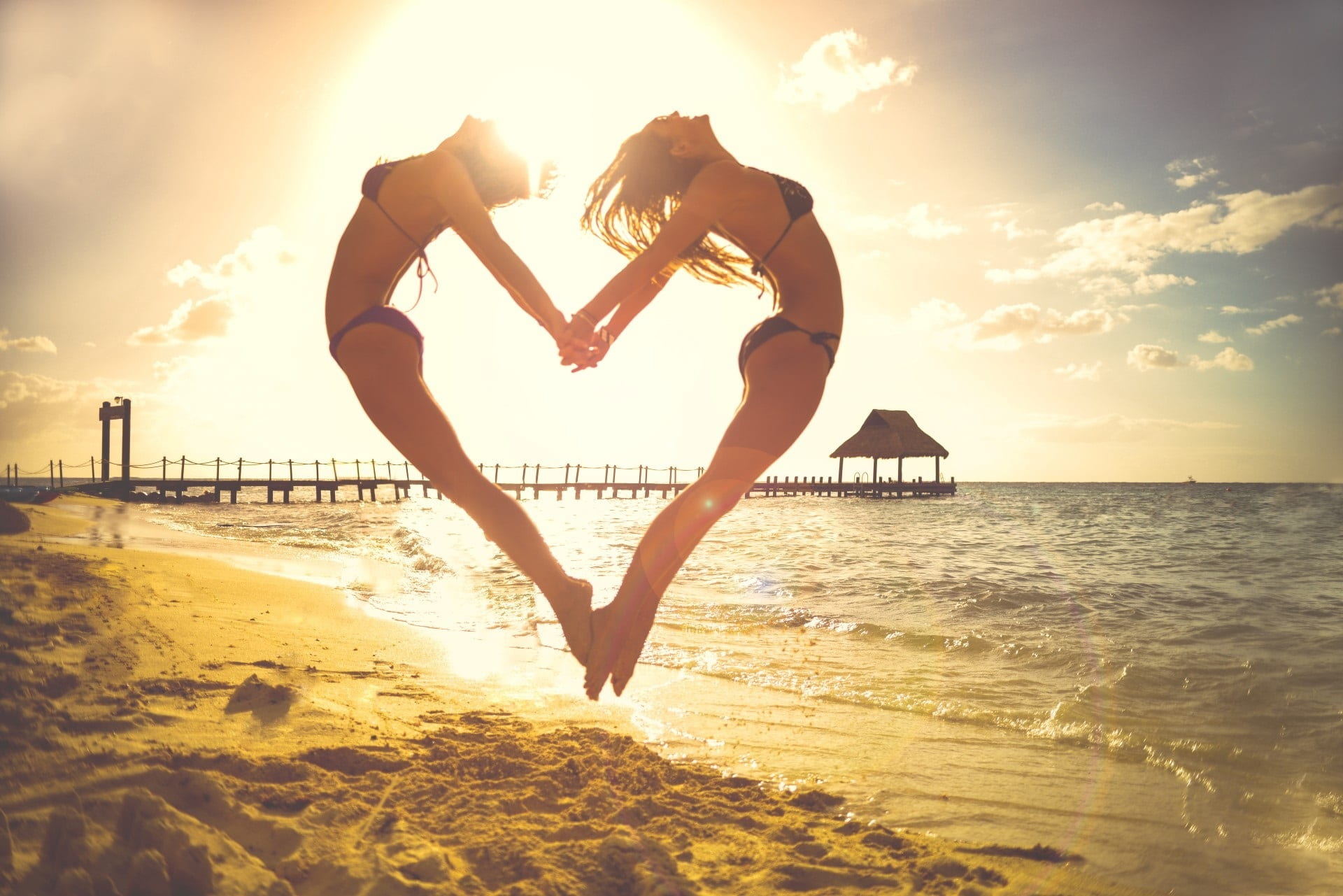 symbolic, two people, 1080P, vacations, cloud - sky, sun, young adult, lifestyles, nature, sky, land, romance, shape, trip, sunset, relaxation, positive emotion, HD Wallpaper