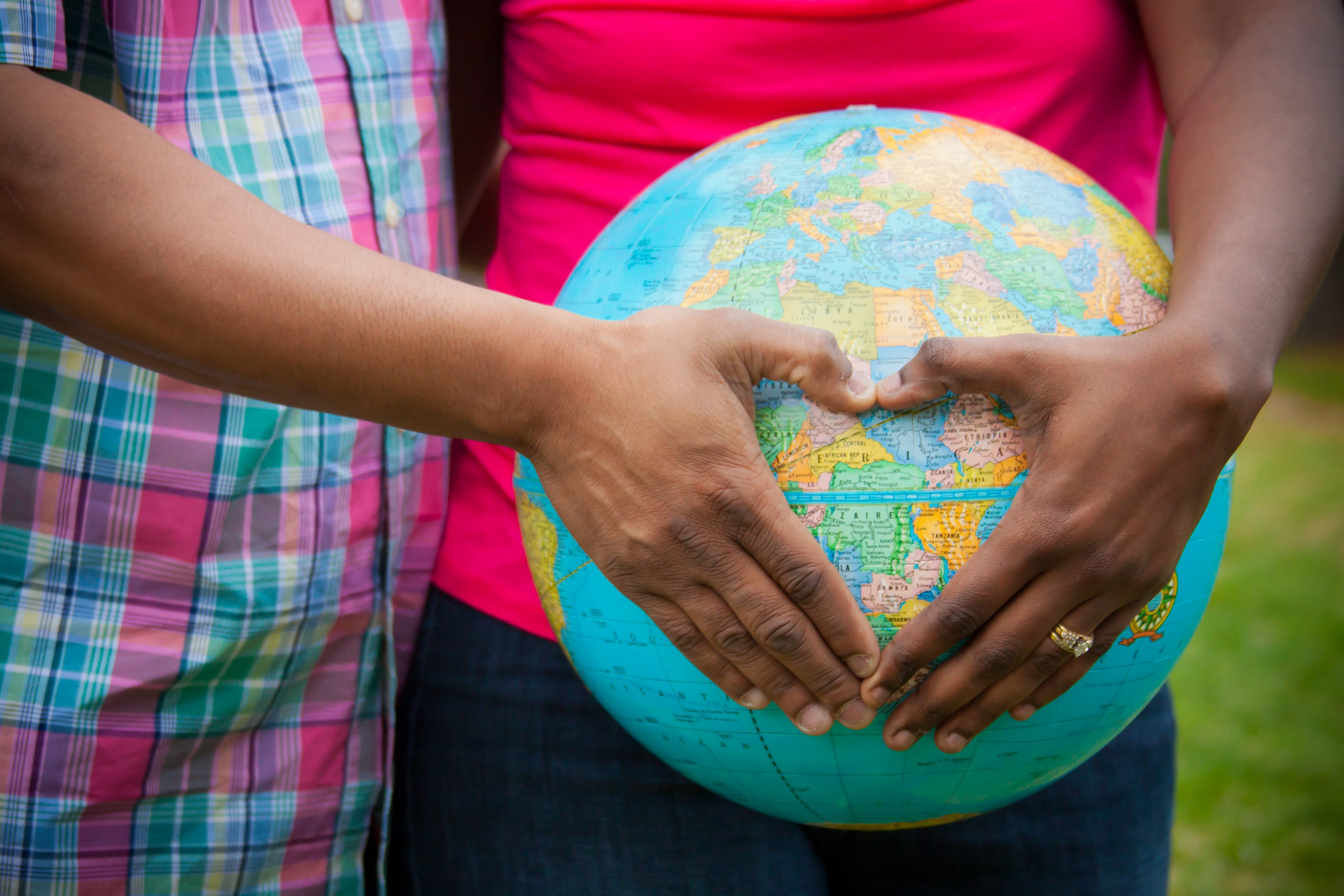 women, human hand, globe, hand, responsibility, mom, front view, wearing, casual clothing, 4K, togetherness, pink, people, adoption, females, hope - concept, HD Wallpaper