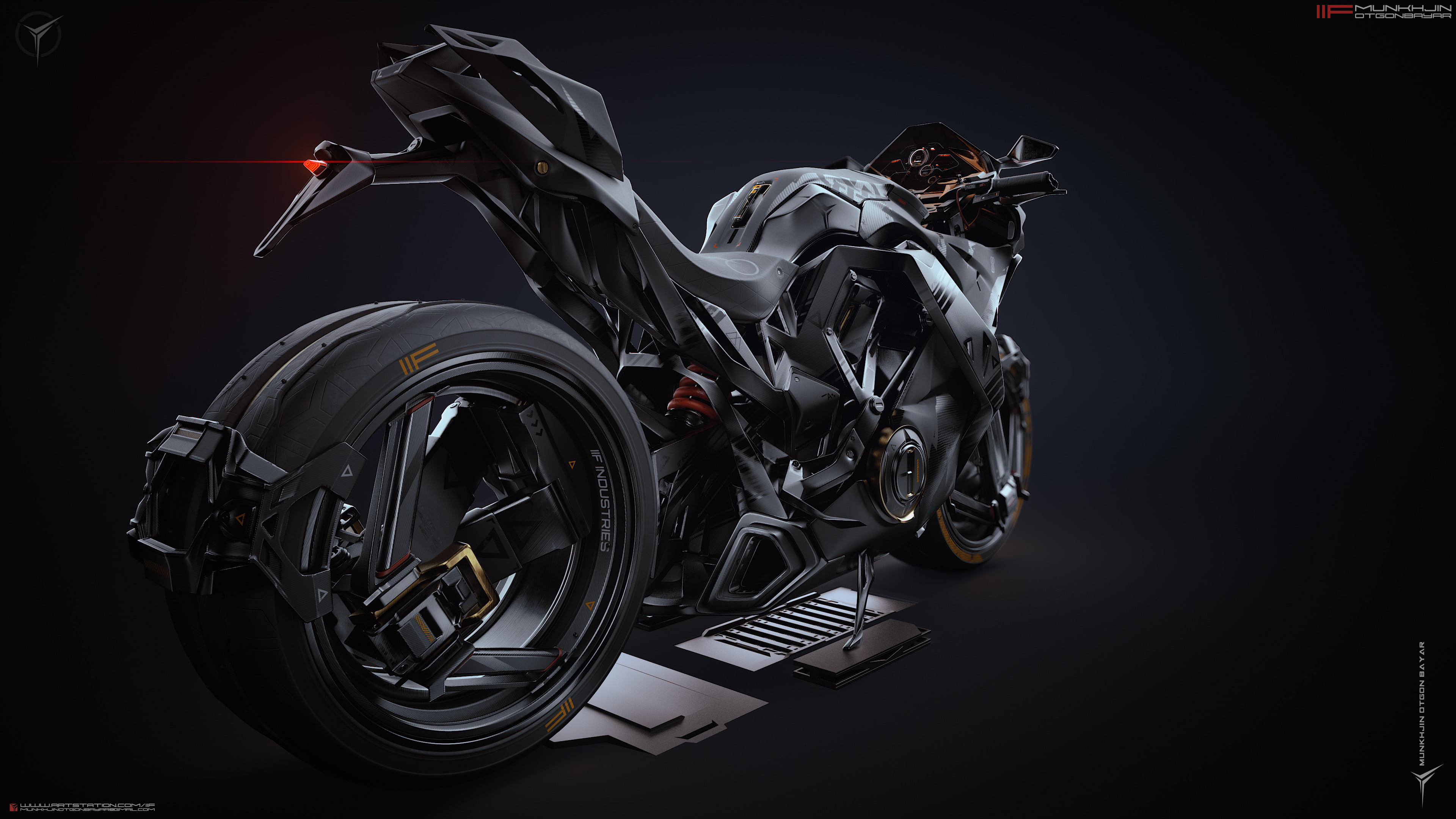 digital art, Super Bike, IIF #Munkhjin Otgonbayar, 3D, 4K, bikes, artwork, futuristic, ArtStation, gray background, motorcycle, Heavy bike, CGI, HD Wallpaper
