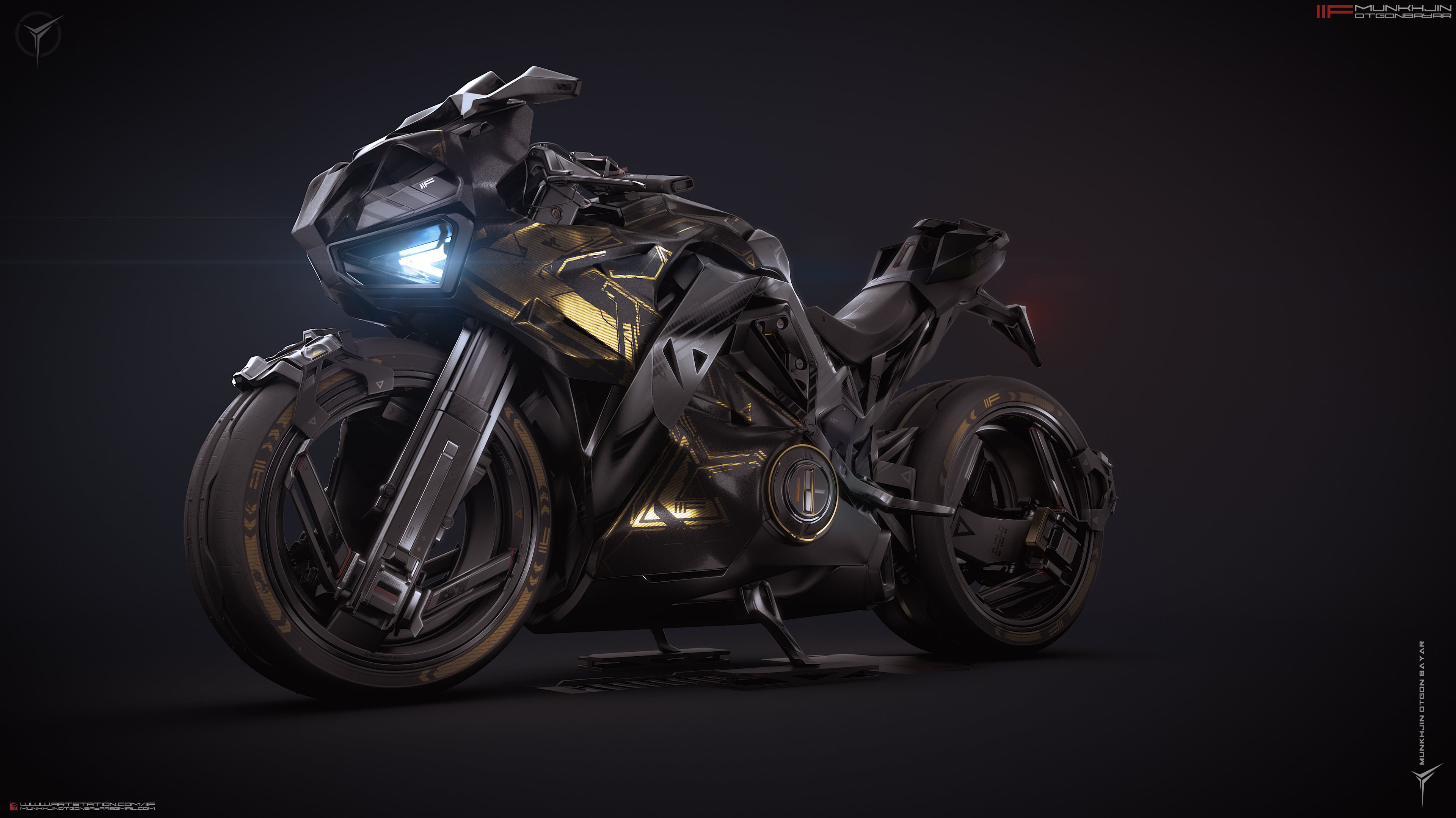 CGI, gray background, artwork, motorcycle, Heavy bike, digital art, superbike, Munkhjin Otgonbayar, 4K, 3D, futuristic, bikes, ArtStation, HD Wallpaper