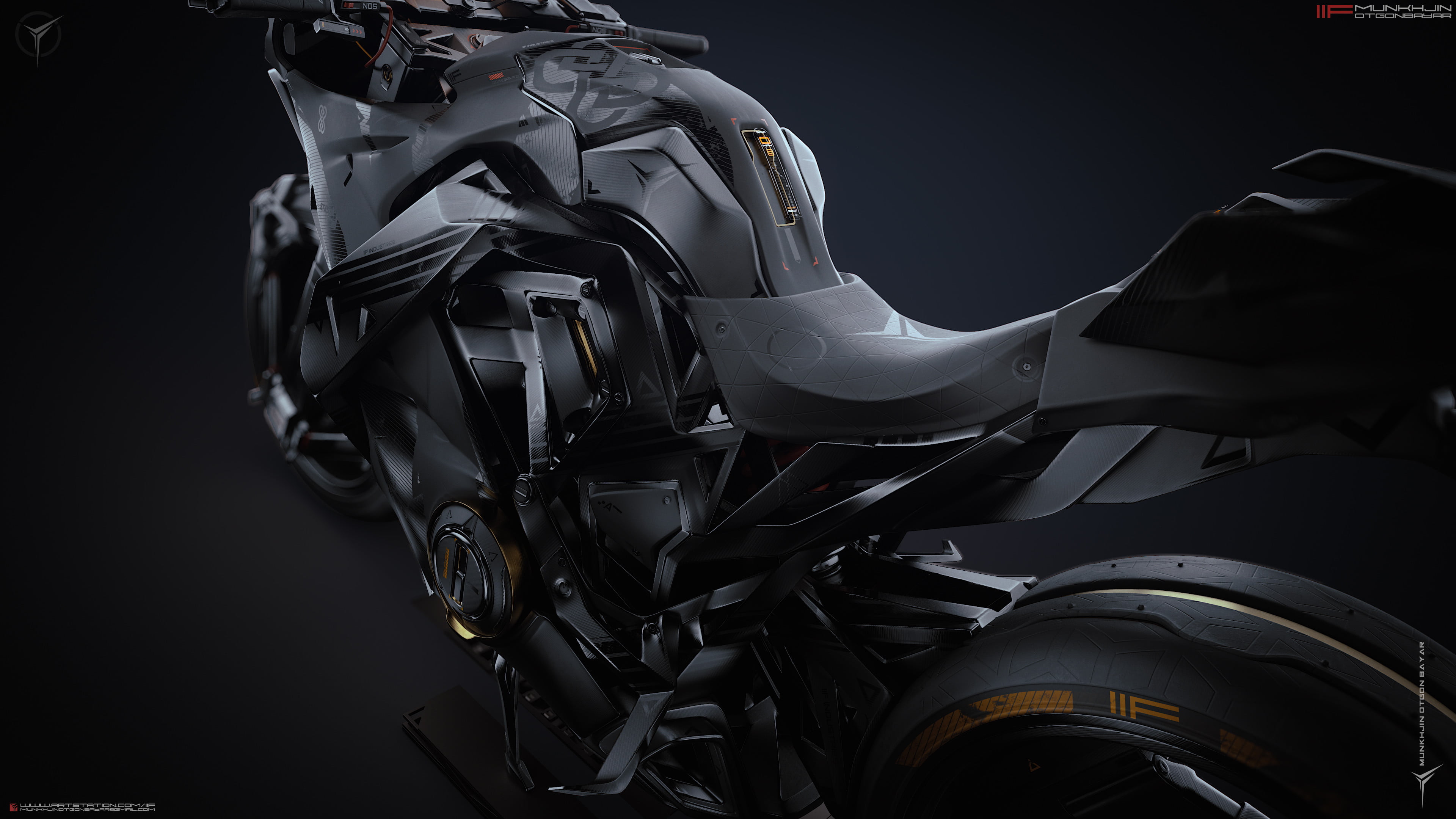3D, 4K, artwork, bikes, digital art, superbike, CGI, gray background, ArtStation, Munkhjin Otgonbayar, futuristic, motorcycle, Heavy bike, HD Wallpaper