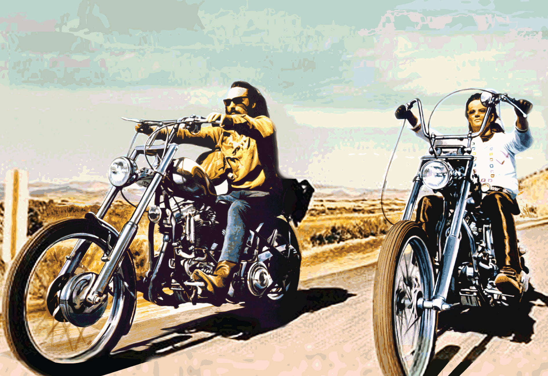 motorcycles, sky, rider, hippy, sled, landscapes, 720P, clouds, biker, chopper, roads, cruise, vehicles, art, easy, bikes, HD Wallpaper