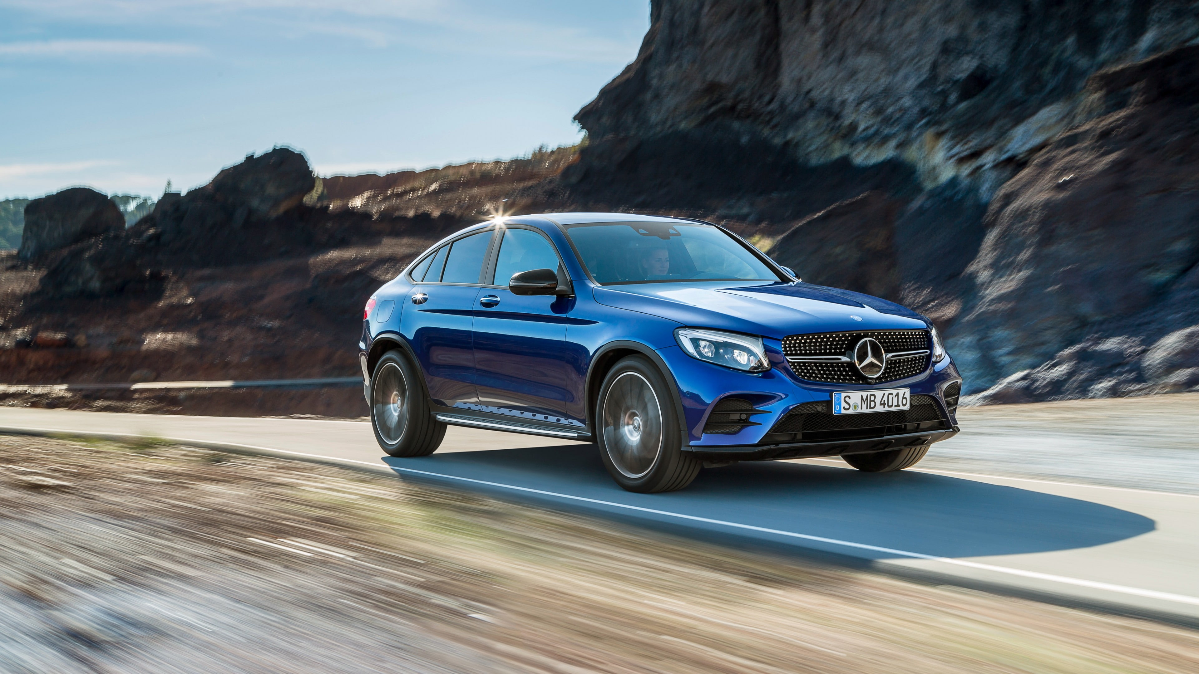 sedan, mercedes, mountain, 4K, blue, near, benz, Mercedes-Benz Glc Amg Line, NYIAS 2016, HD Wallpaper