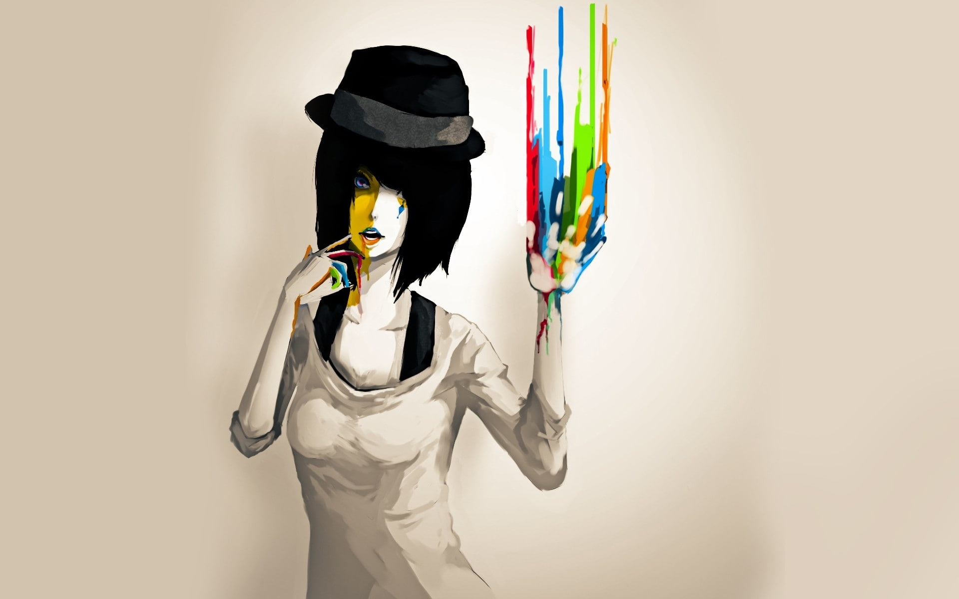 girls, hat, 1080P, women, style, emotion, colors, art, manga, lips, mood, situation, eyes, artitic, anime, females, HD Wallpaper