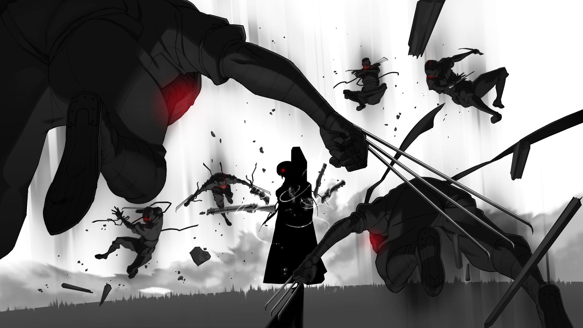 indoors, music, illustration, human representation, Full Metal Daemon: Muramasa, representation, standing, male likeness, unrecognizable person, artwork, HD Wallpaper