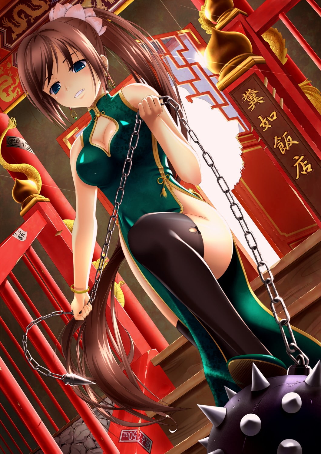 anime girls, open shirt, long hair, 720P, brunette, stockings, anime, Phone HD Wallpaper