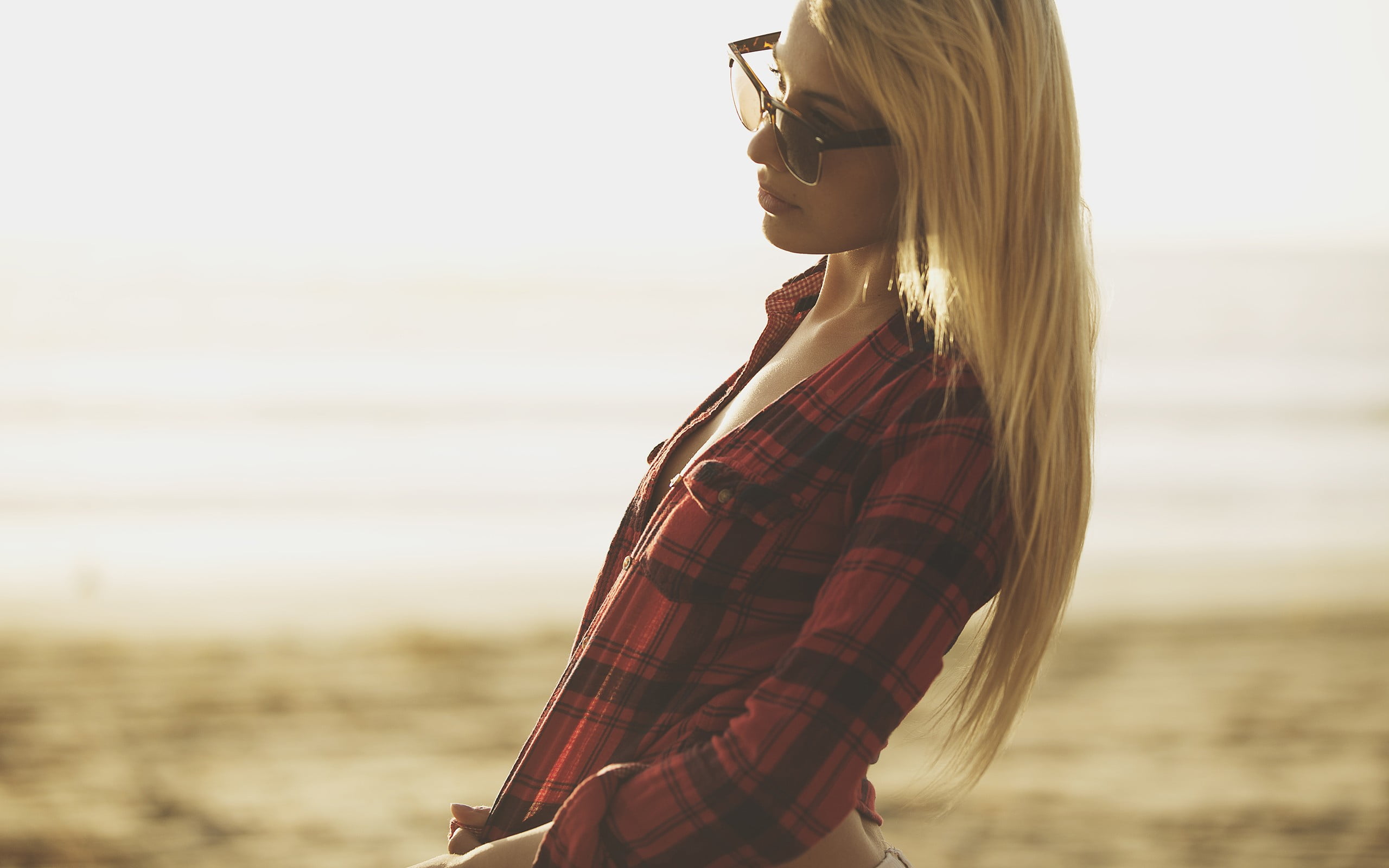 nature, women with shades, day, sea, sleeved, outdoors, lifestyles, hair, hairstyle, young women, black, open shirt, beach, long hair, land, long, fashion, HD Wallpaper