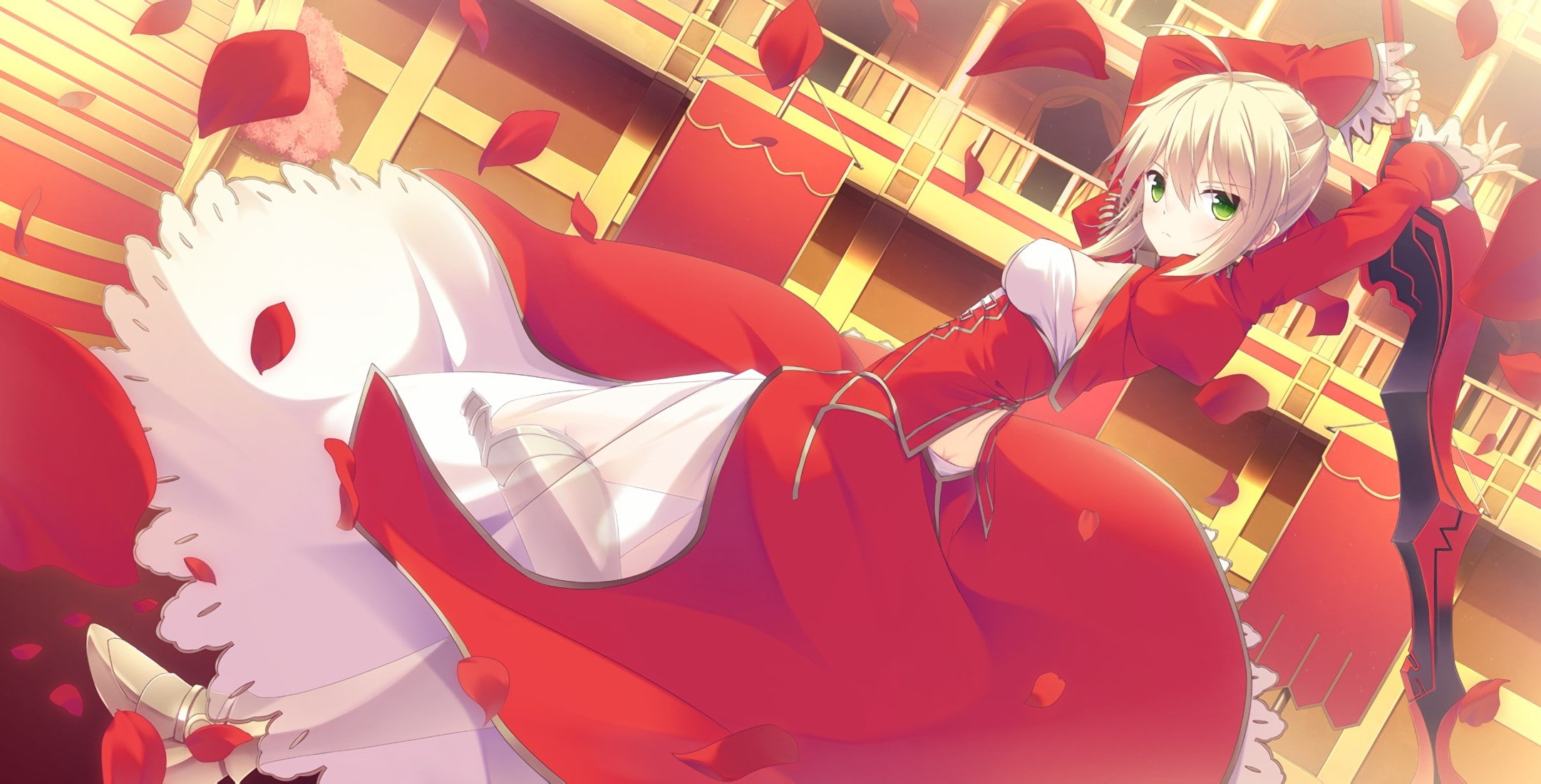 anime, Fate/Stay Night, Saber, short hair, blonde, 1080P, weapon, sword, anime girls, Fate Series, green eyes, HD Wallpaper