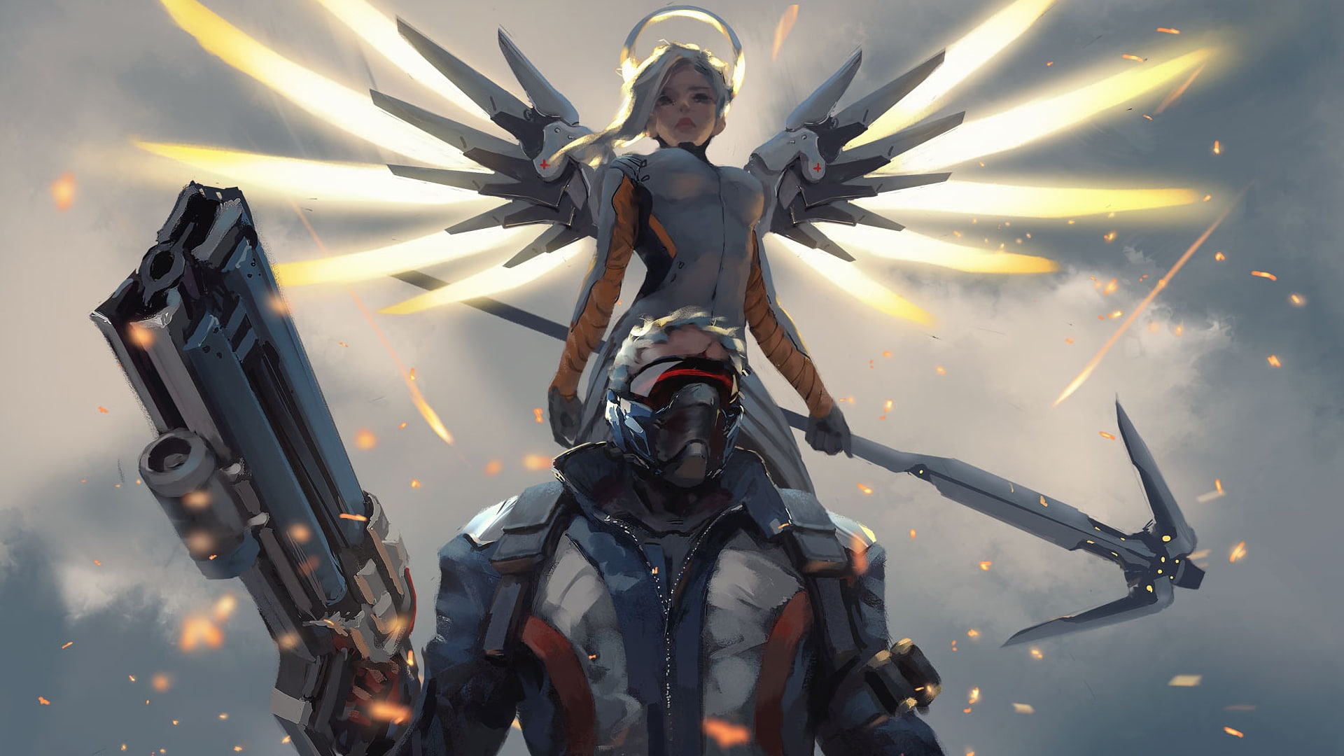 1080P, video games, WLOP, Soldier  76 (Overwatch), Overwatch, Mercy (Overwatch), HD Wallpaper